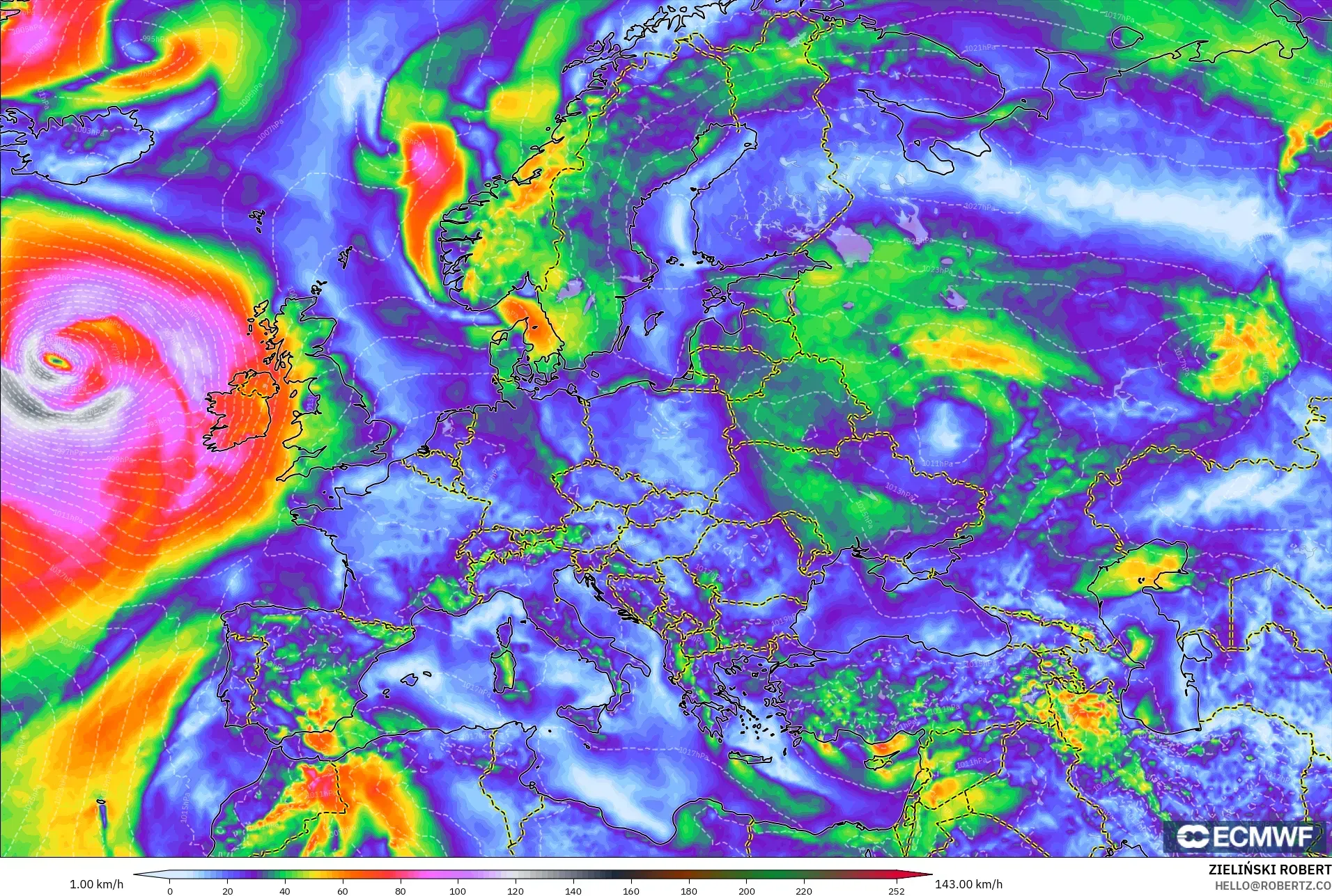 ECMWF IFS 0.25° モデル - ヨーロッパ, 突風