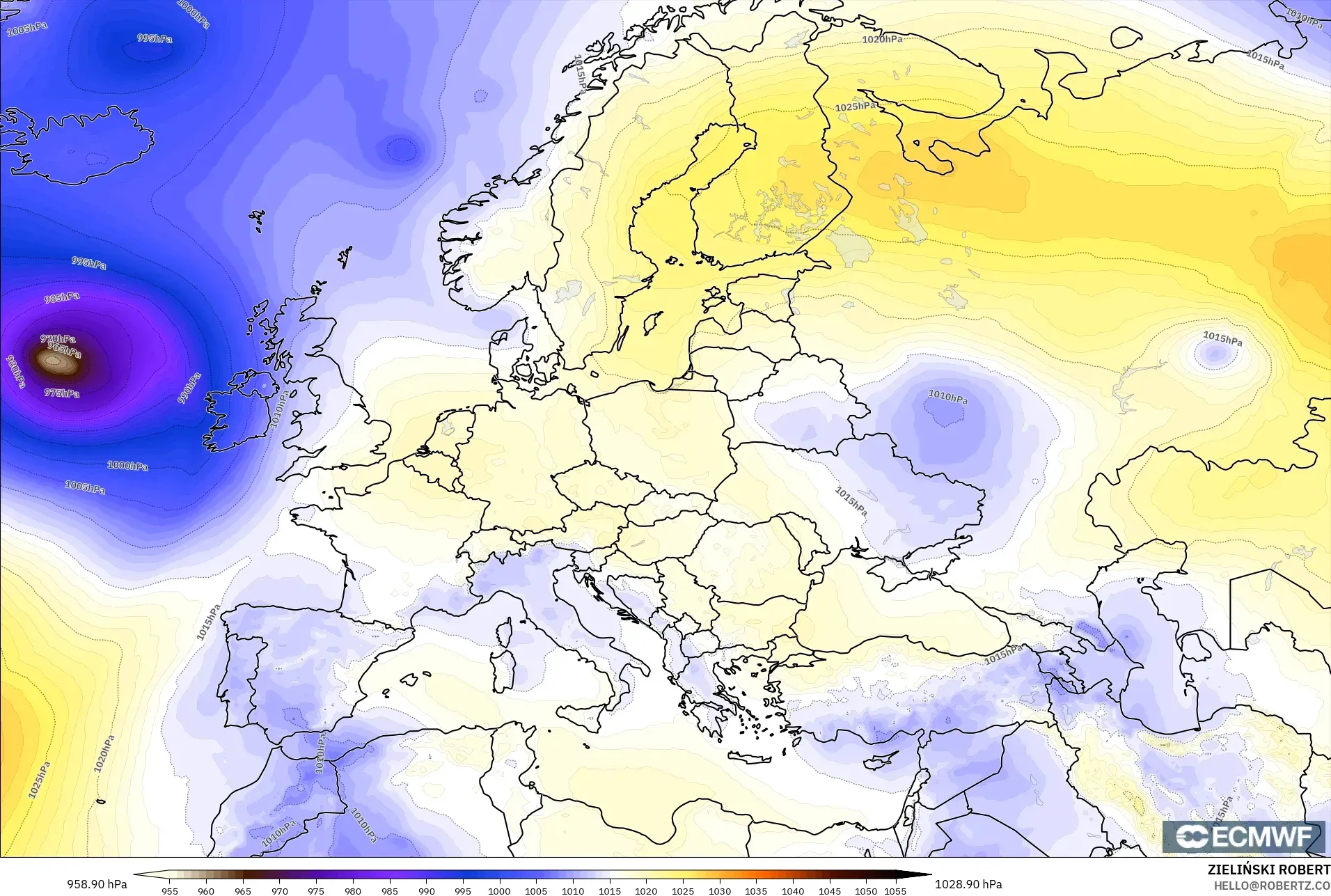 ECMWF IFS 0.25° モデル - ヨーロッパ, 気圧