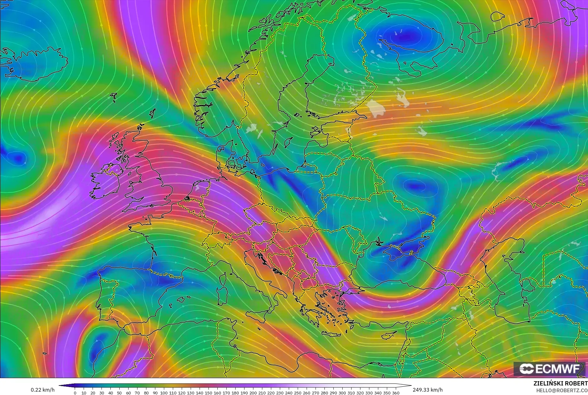ECMWF IFS 0.25° モデル - ヨーロッパ, 風速（300hPa）