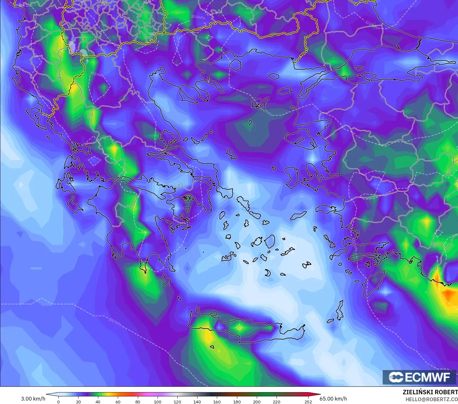 ECMWF IFS 0.25° モデル - ギリシャ, 突風