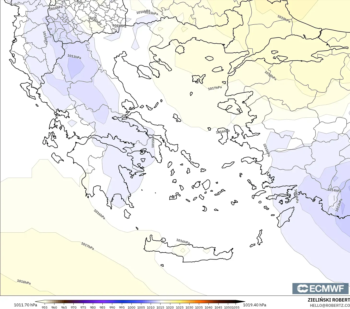 ECMWF IFS 0.25° モデル - ギリシャ, 気圧
