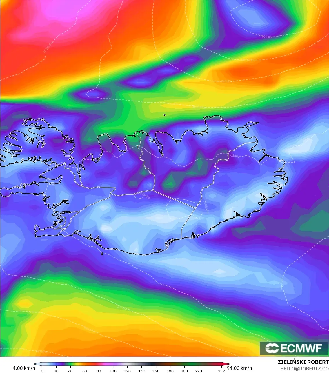 ECMWF IFS 0.25° モデル - アイスランド, 突風