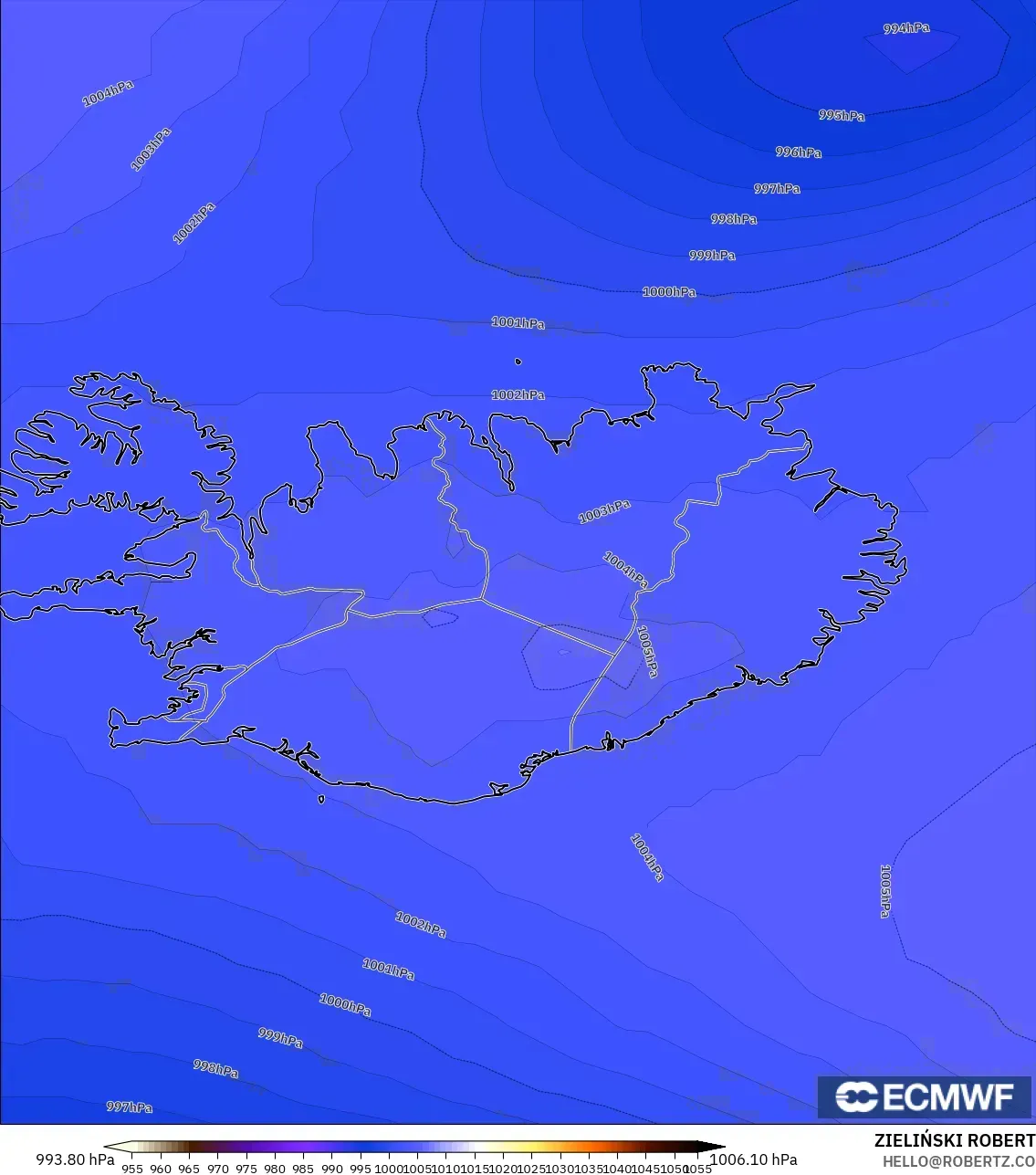 ECMWF IFS 0.25° モデル - アイスランド, 気圧