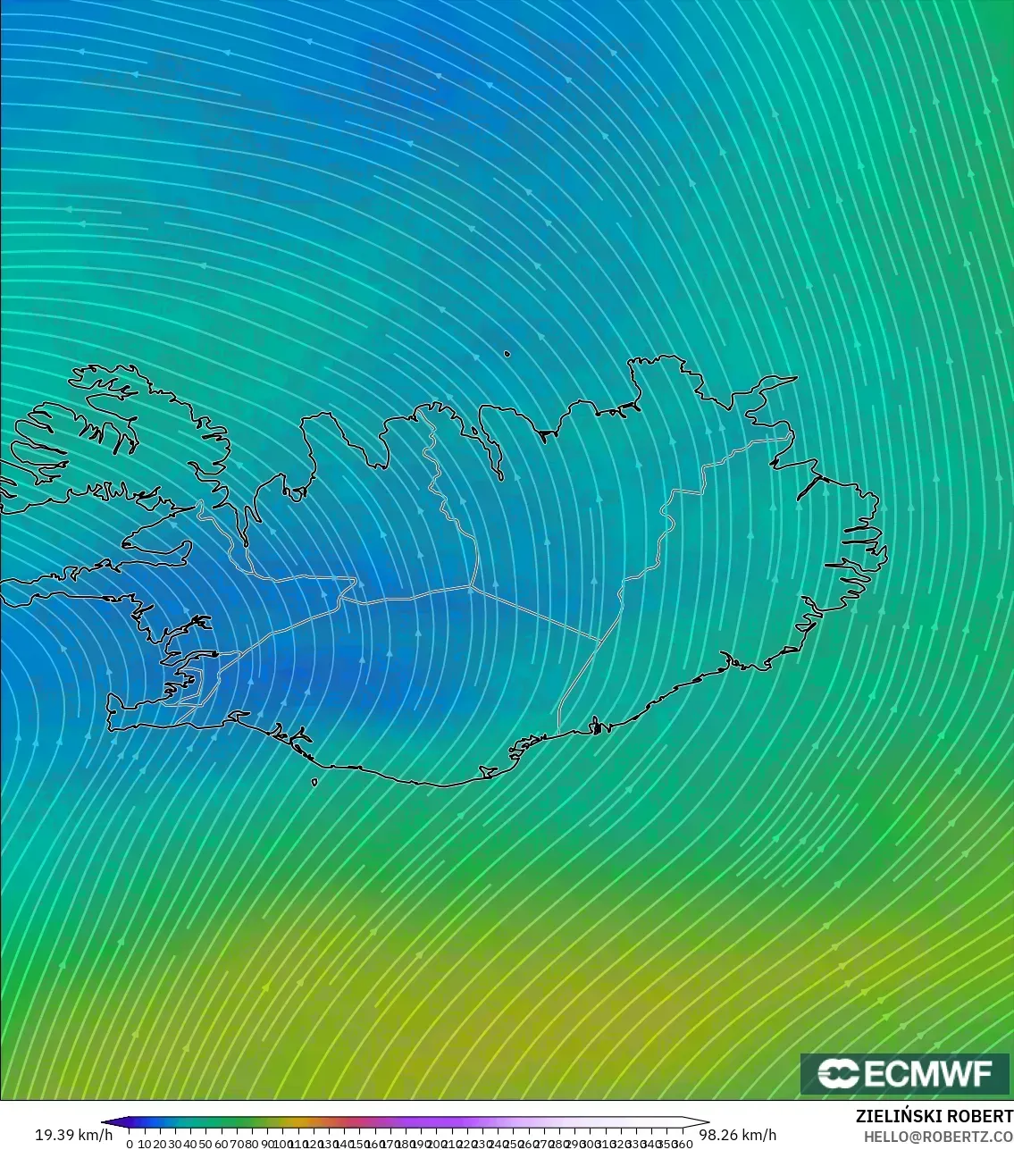 ECMWF IFS 0.25° モデル - アイスランド, 風速（300hPa）