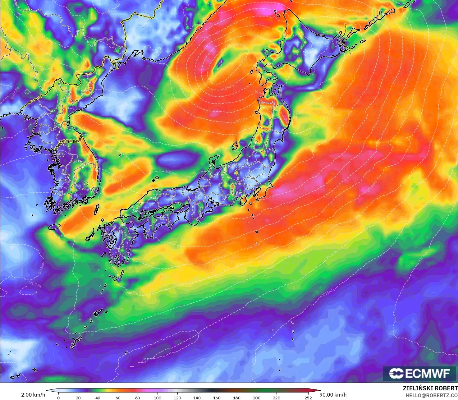 ECMWF IFS 0.25° モデル - 日本, 突風