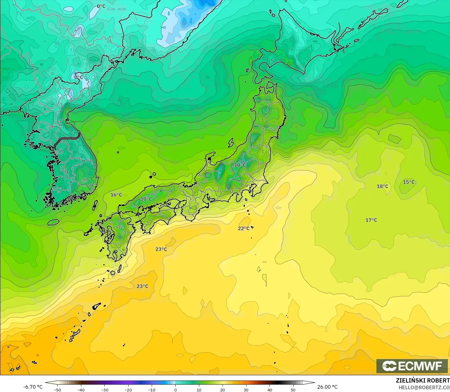 ECMWF IFS 0.25° モデル - 日本, 気温（2m）
