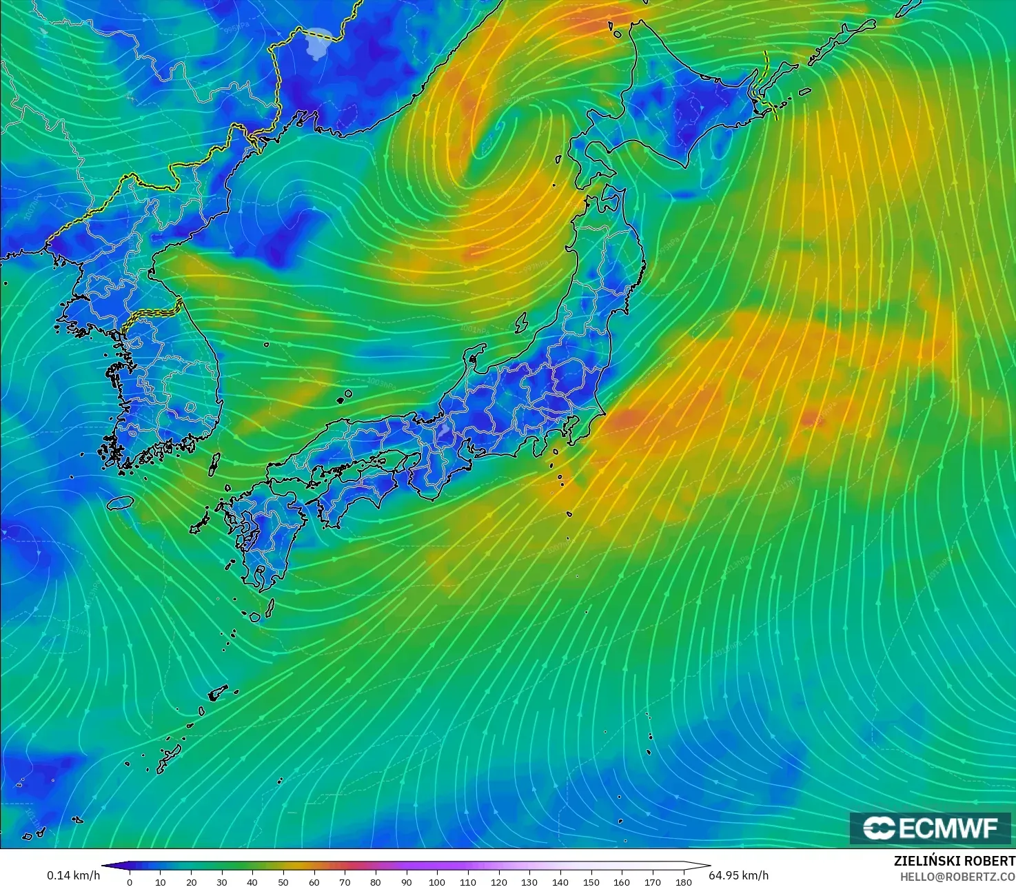 ECMWF IFS 0.25° モデル - 日本, 風速（10m）