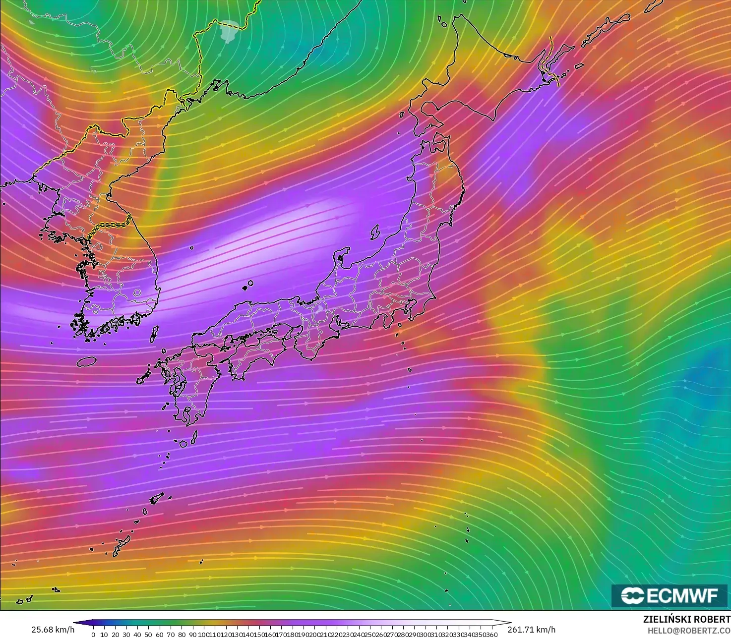 ECMWF IFS 0.25° モデル - 日本, 風速（300hPa）