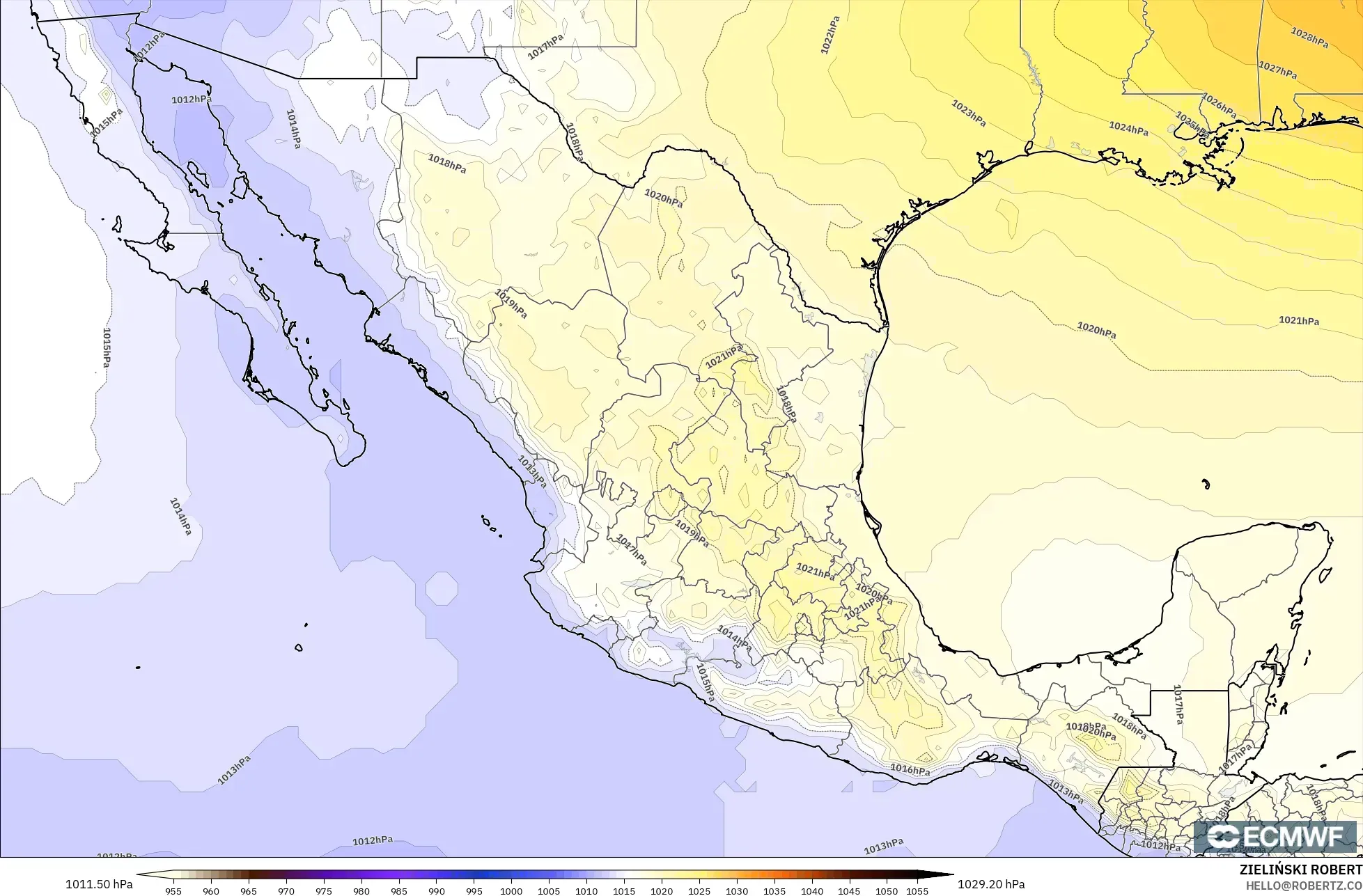 ECMWF IFS 0.25° モデル - メキシコ, 気圧