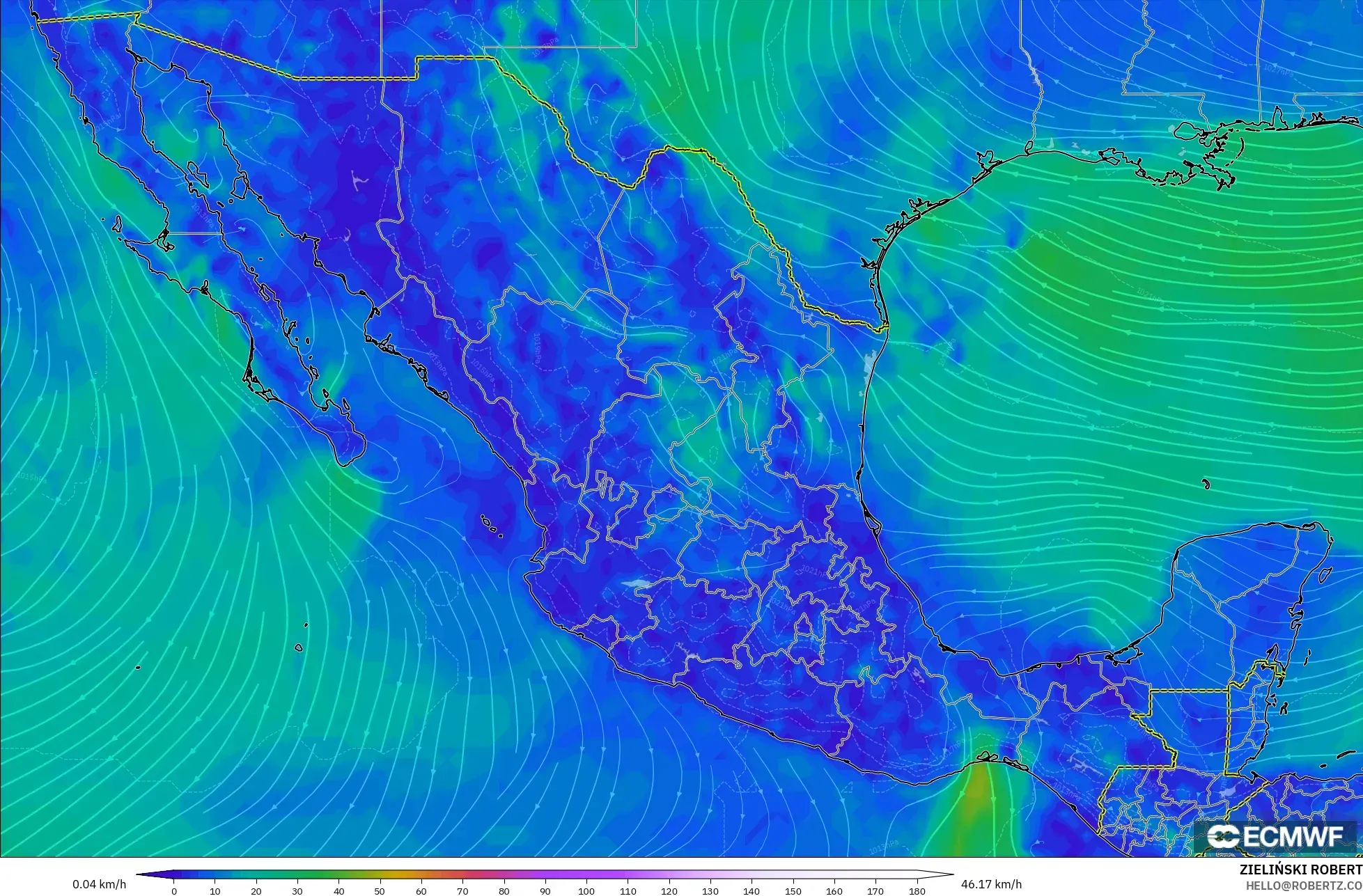 ECMWF IFS 0.25° モデル - メキシコ, 風速（10m）