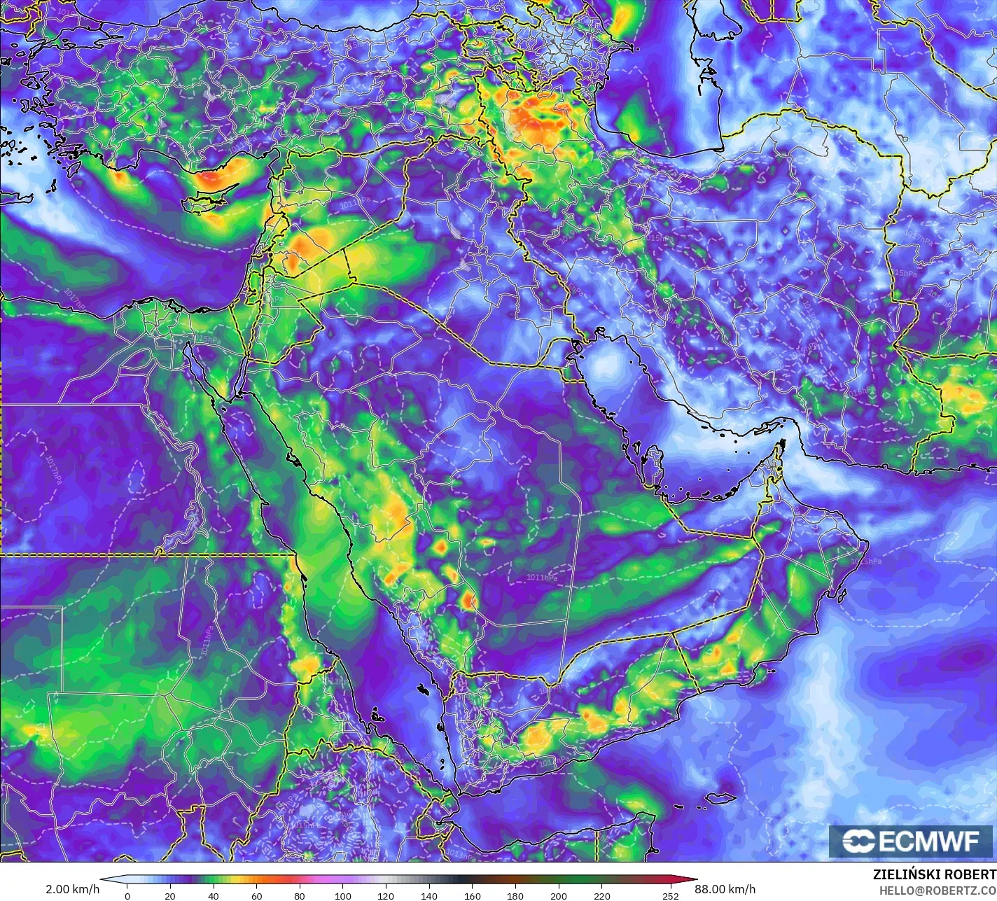 ECMWF IFS 0.25° モデル - 中東, 突風
