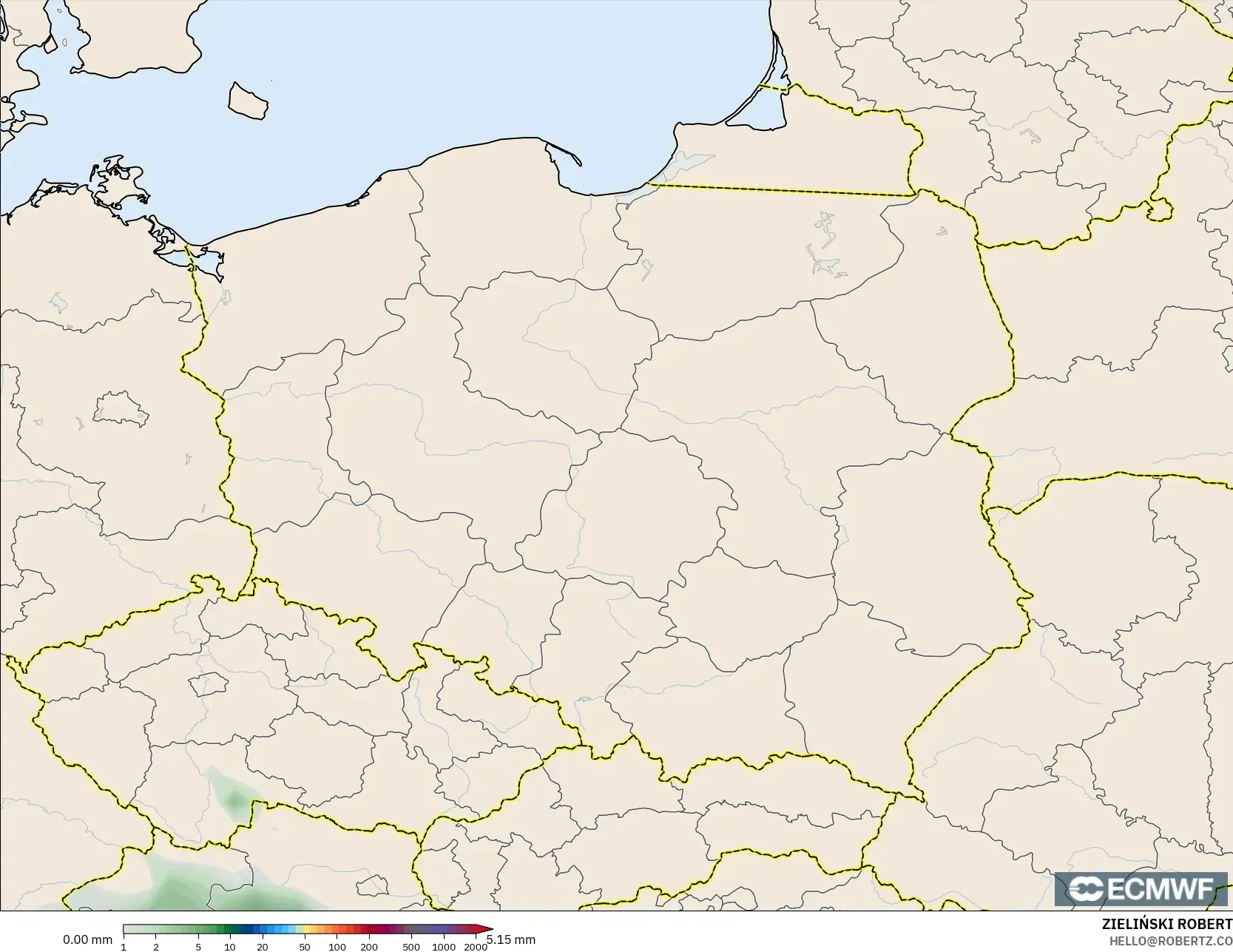 ECMWF IFS 0.25° モデル - ポーランド, 降水量の合計