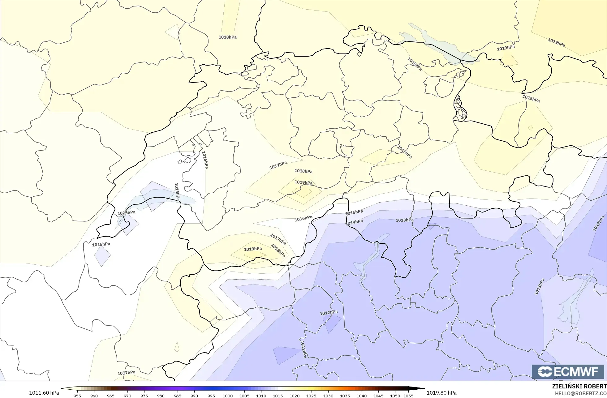 ECMWF IFS 0.25° モデル - スイス, 気圧