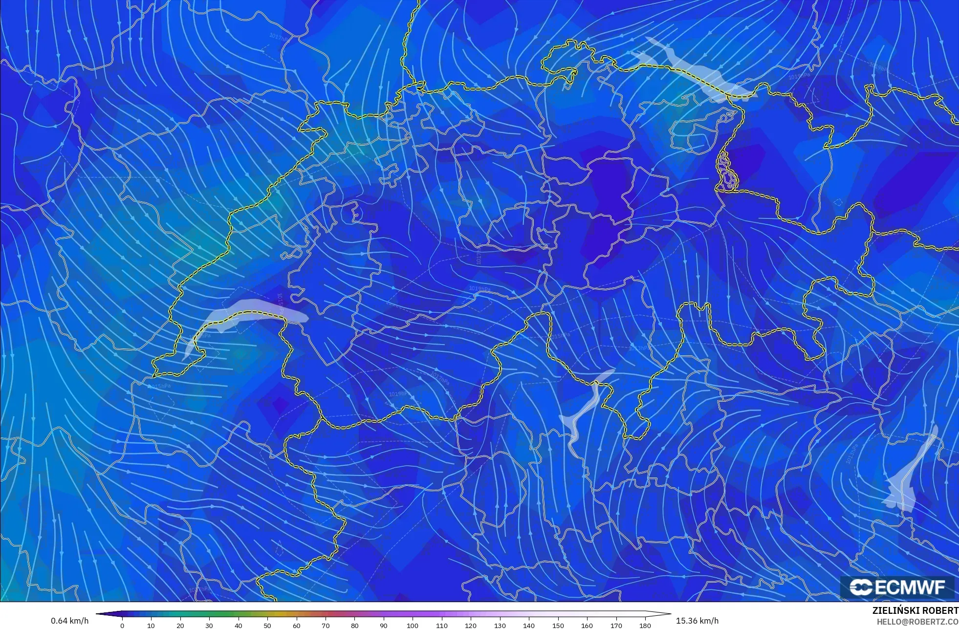 ECMWF IFS 0.25° モデル - スイス, 風速（10m）