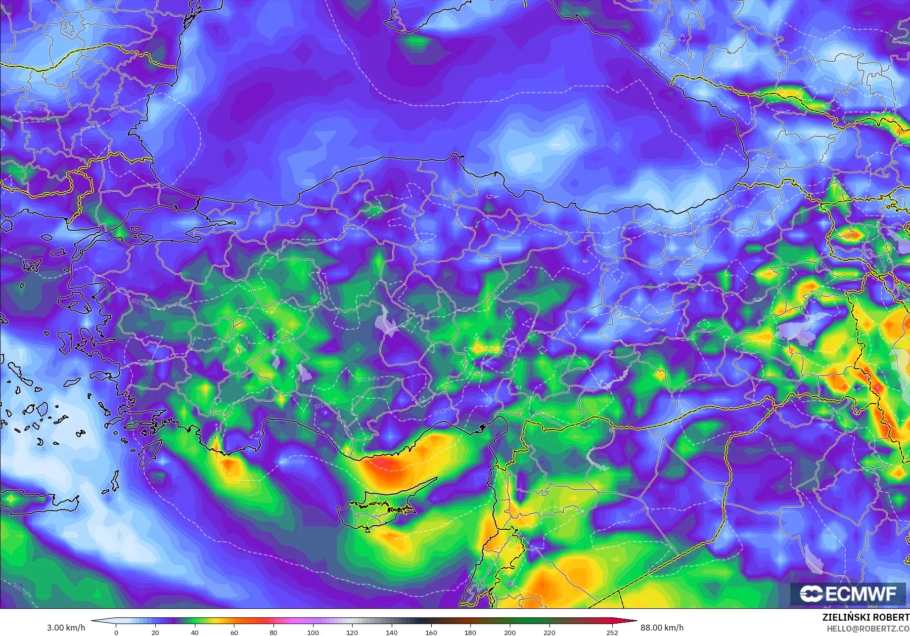 ECMWF IFS 0.25° モデル - トルコ, 突風（最大）