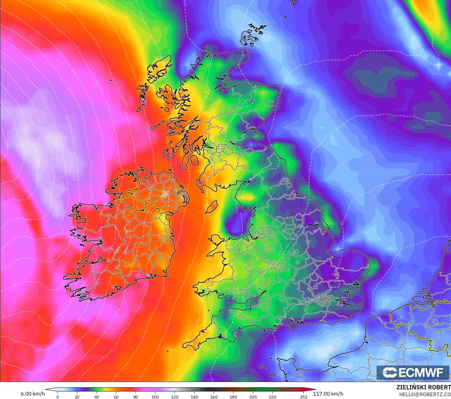 ECMWF IFS 0.25° モデル - イギリス, 突風