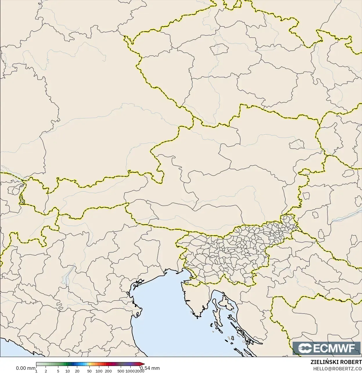 ECMWF IFS 0.25° モデル - オーストリア, 降水量の合計