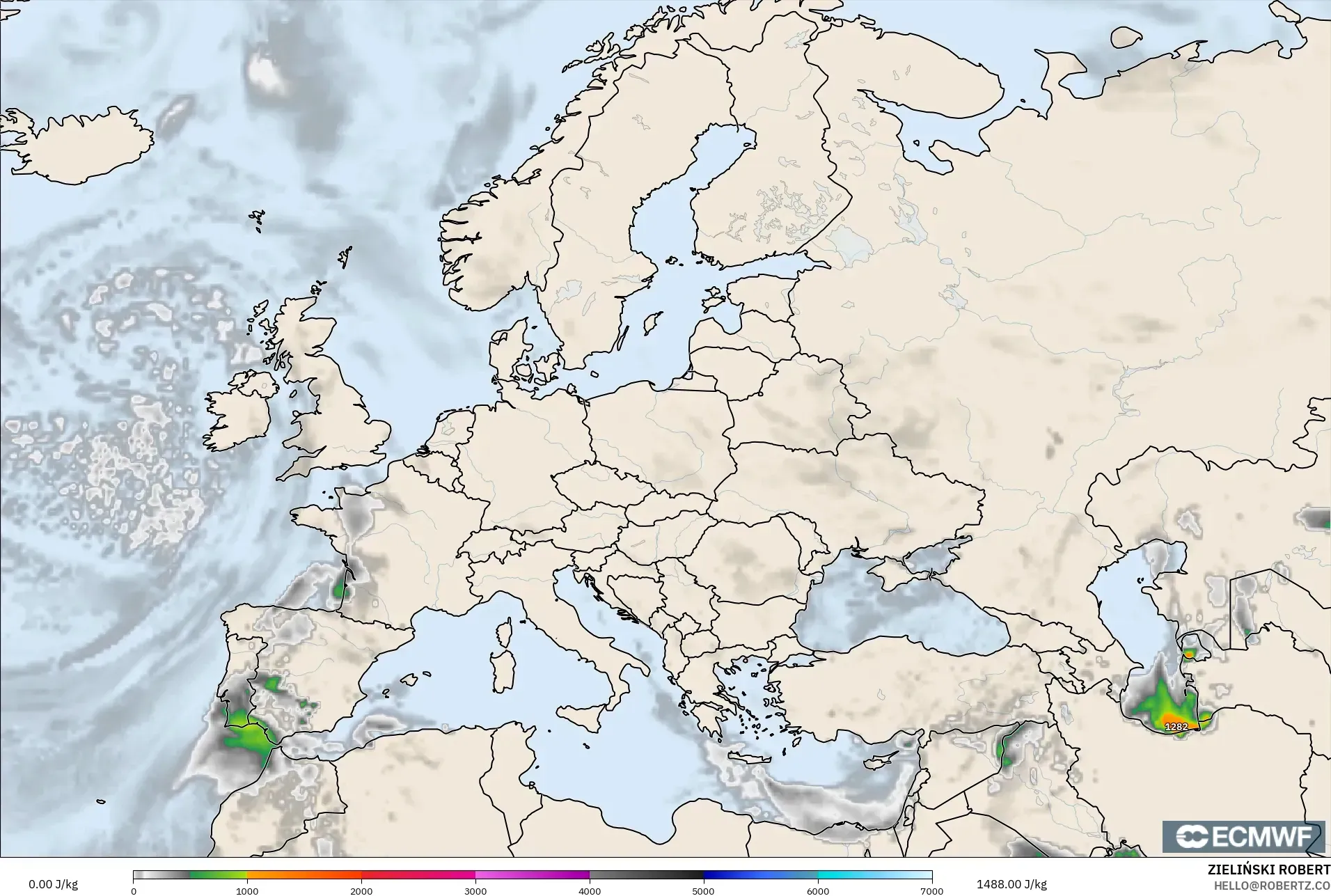 ECMWF IFS 0.25° モデル - ヨーロッパ, CAPE