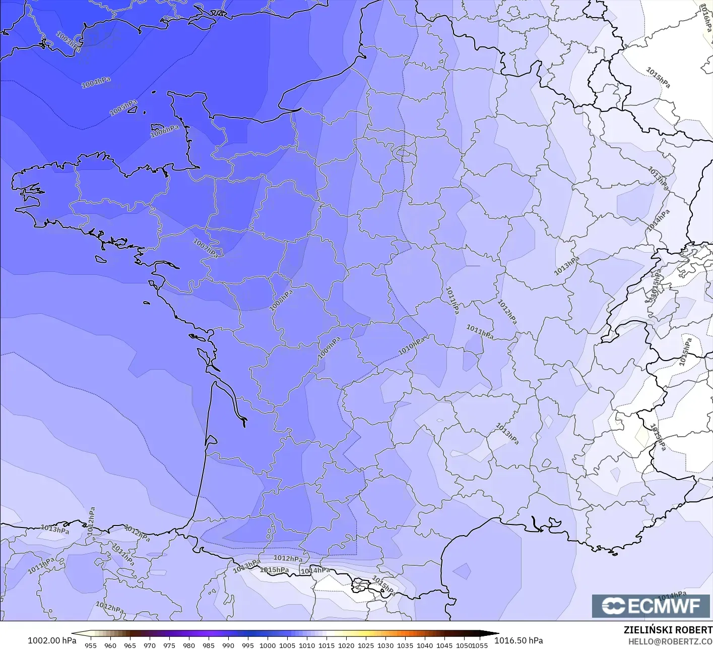 ECMWF IFS 0.25° モデル - フランス, 気圧