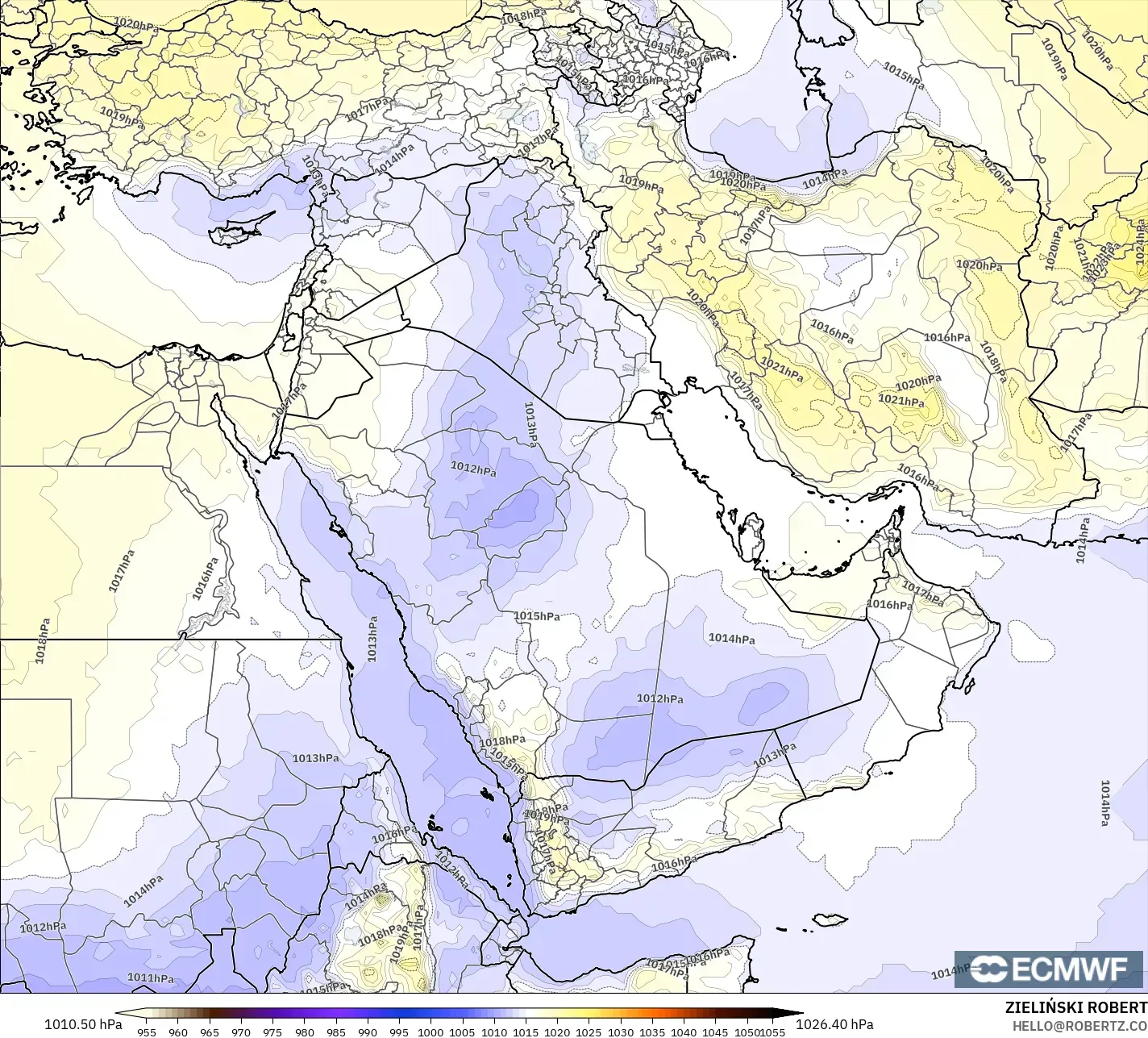 ECMWF IFS 0.25° モデル - 中東, 気圧