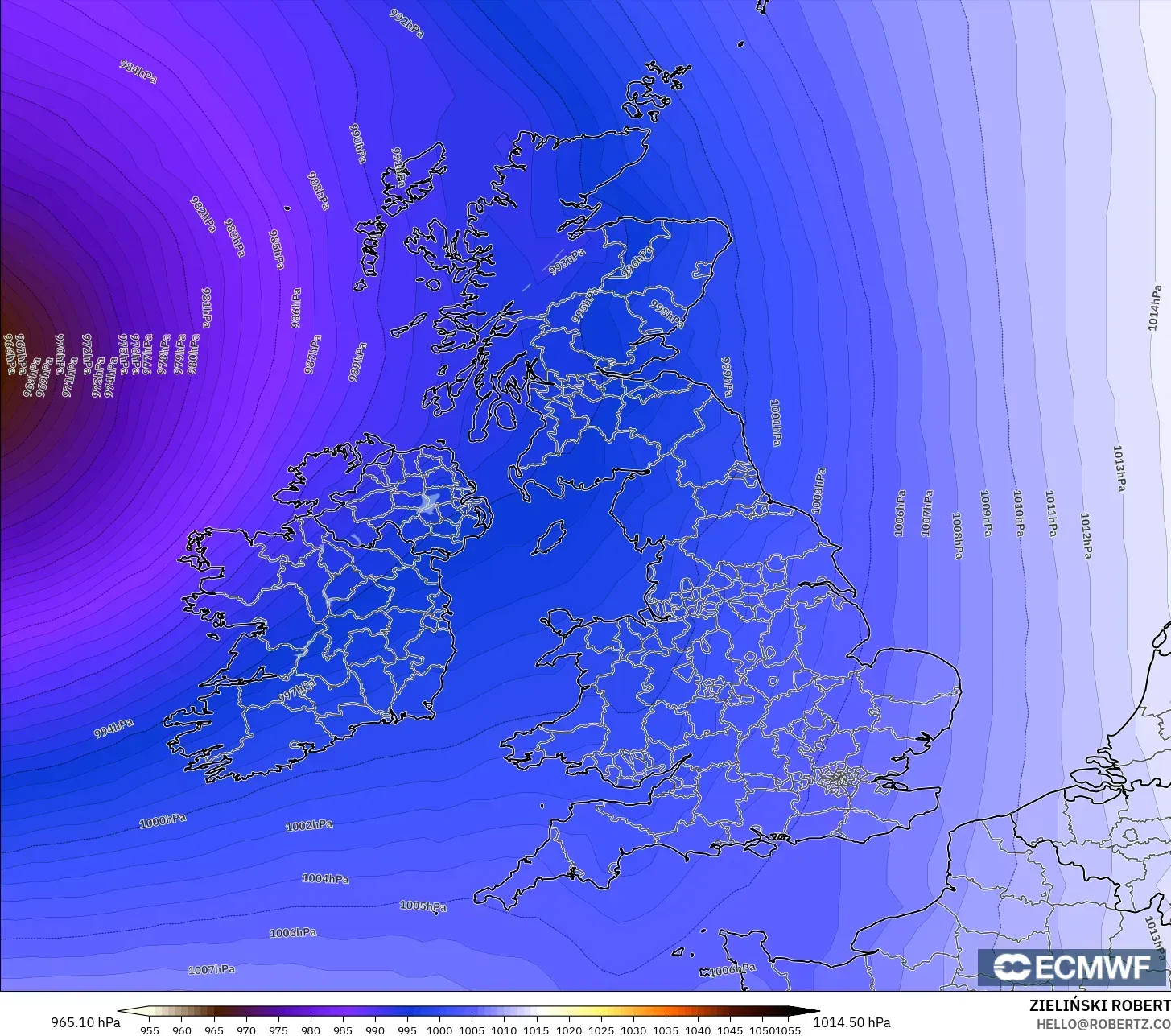 ECMWF IFS 0.25° モデル - イギリス, 気圧