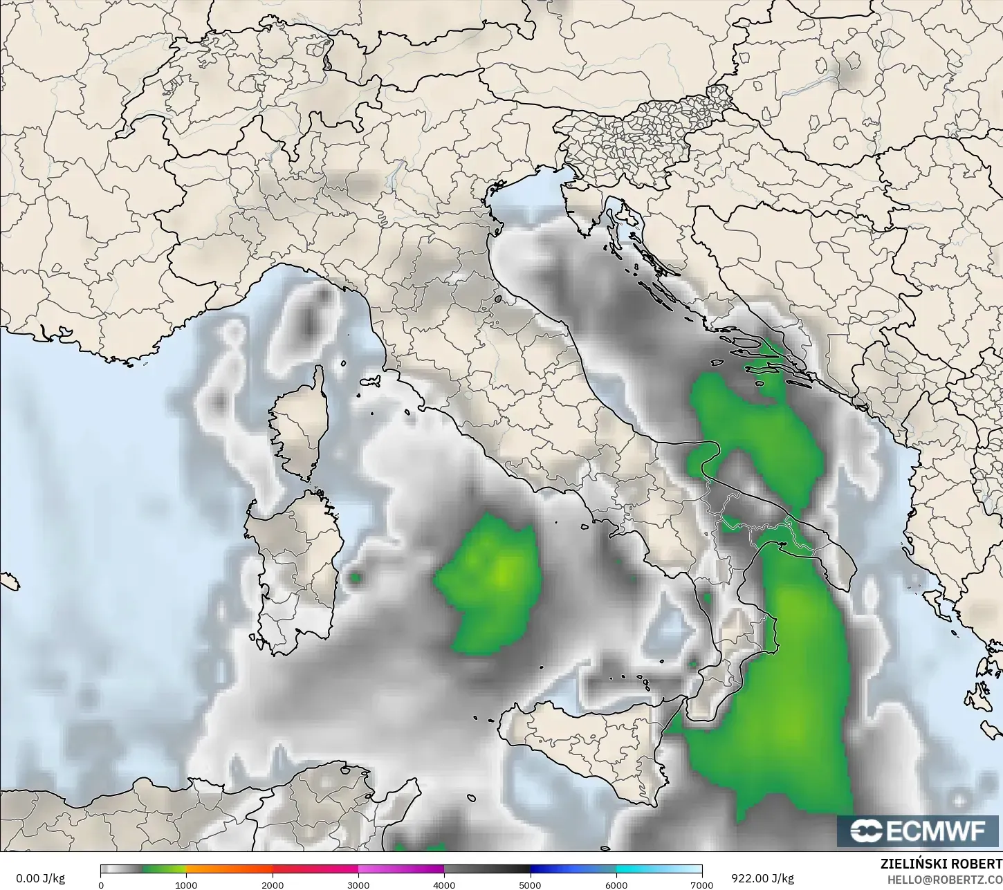 ECMWF IFS 0.25° モデル - イタリア, CAPE