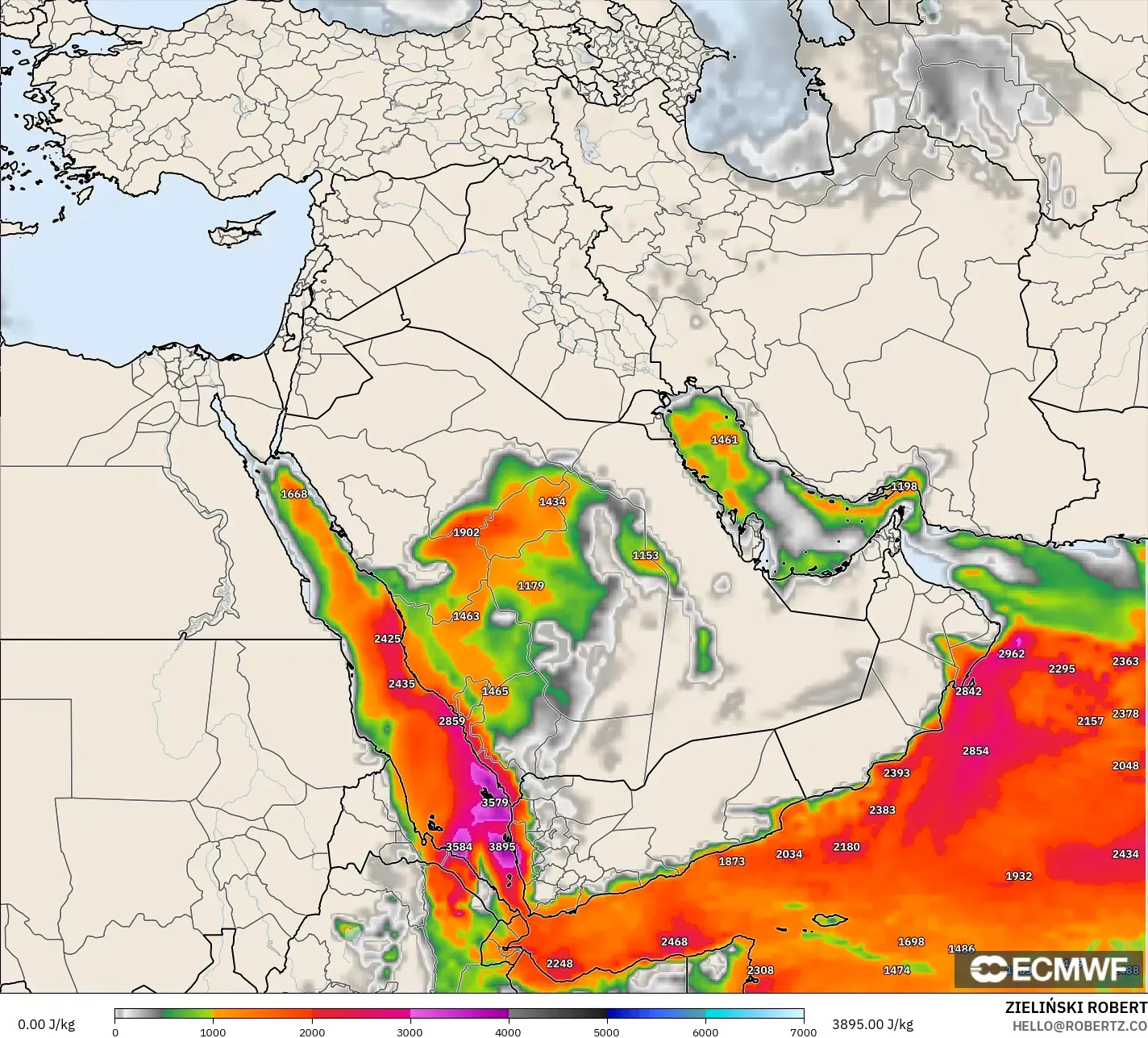 ECMWF IFS 0.25° モデル - 中東, CAPE