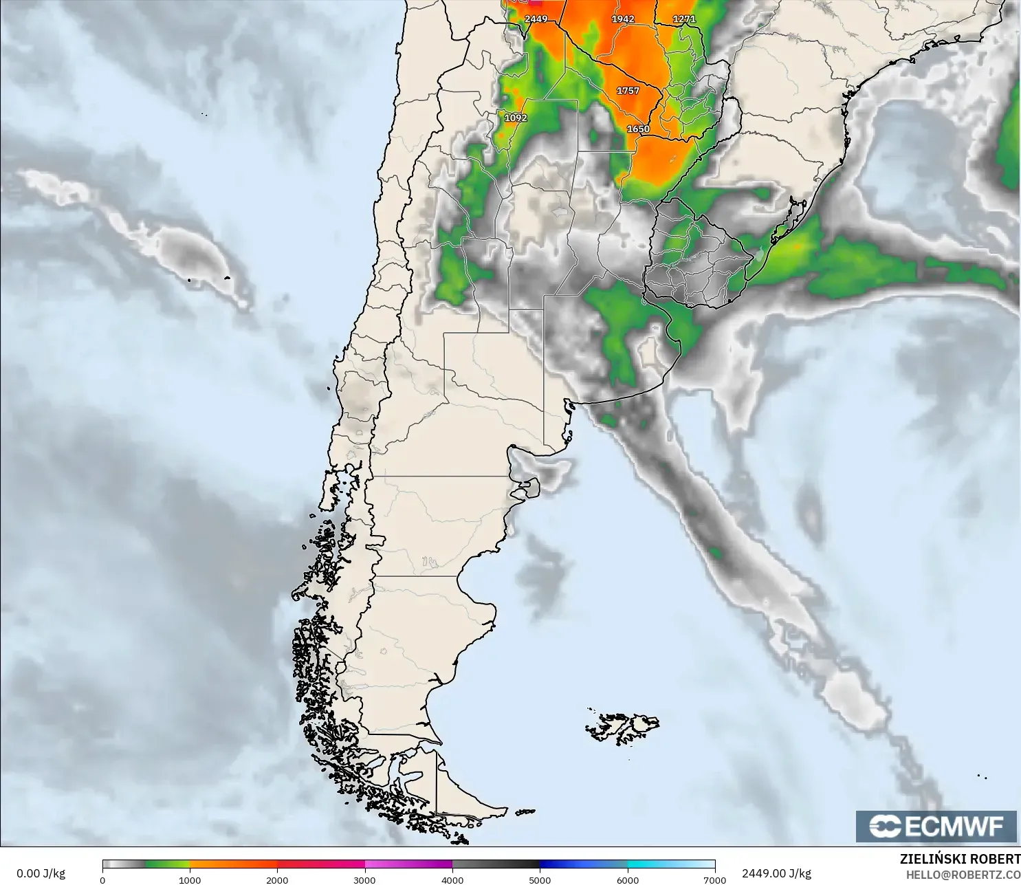 ECMWF IFS 0.25° モデル - アルゼンチン, CAPE