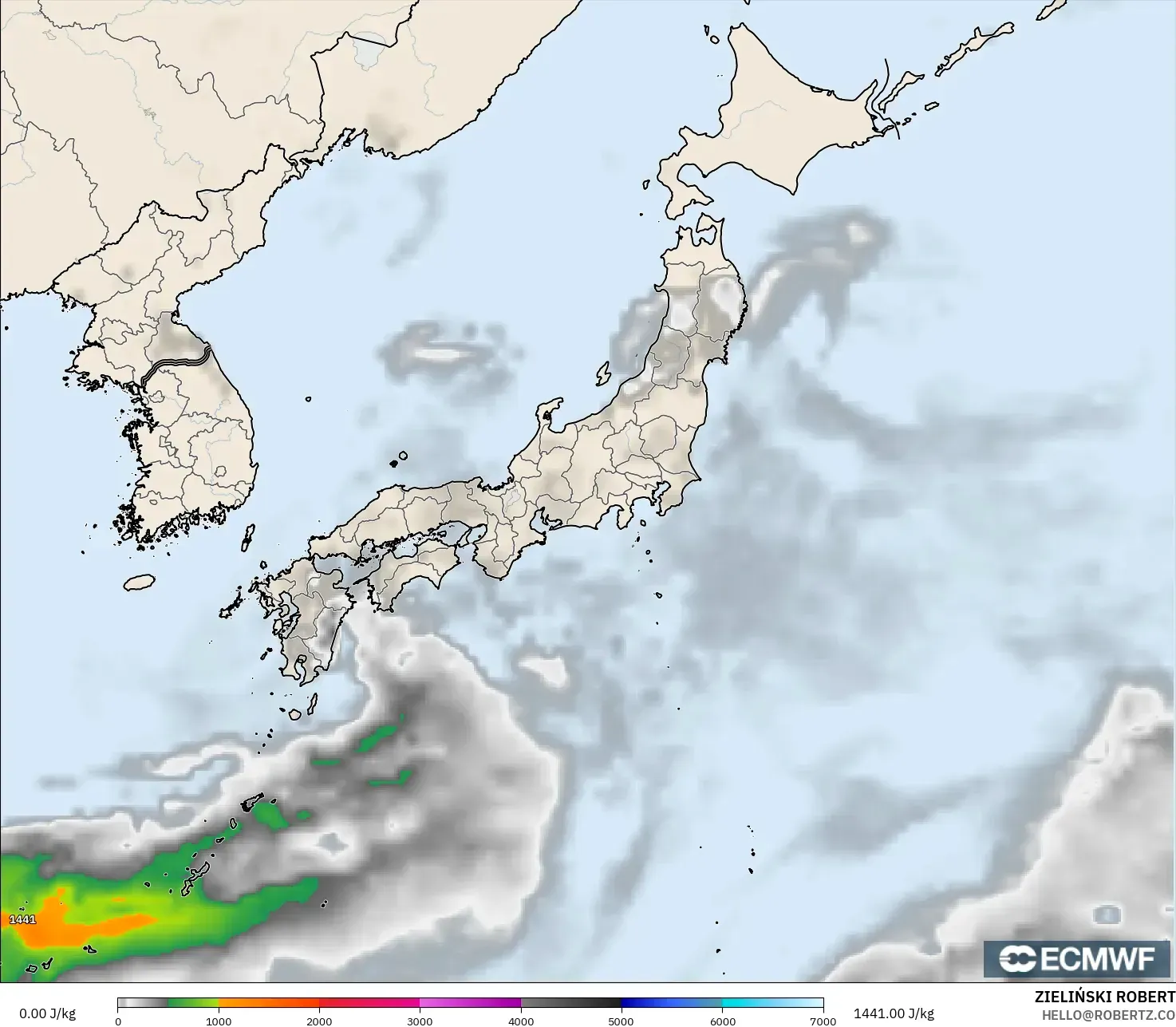 ECMWF IFS 0.25° モデル - 日本, CAPE