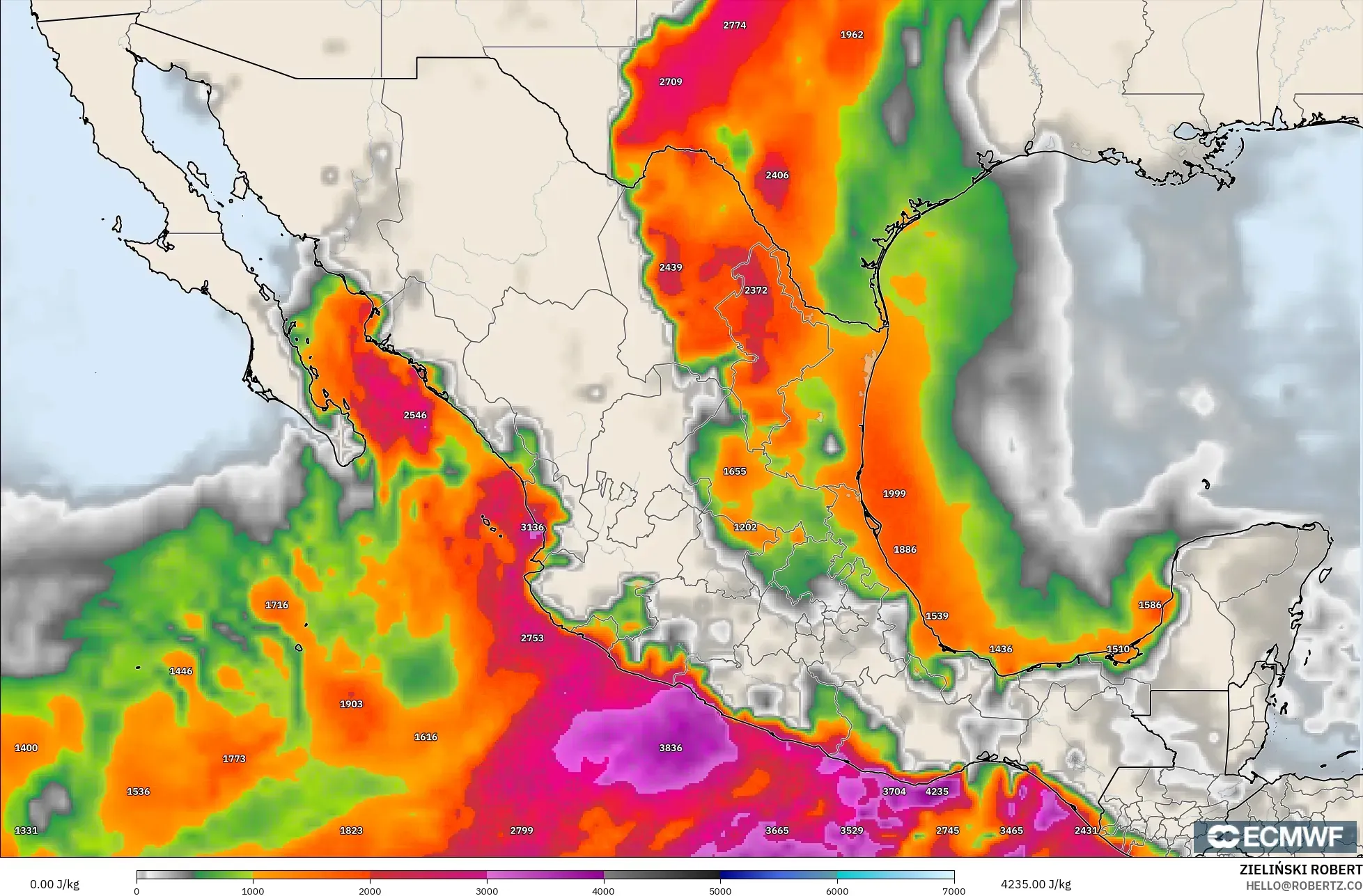 ECMWF IFS 0.25° モデル - メキシコ, CAPE