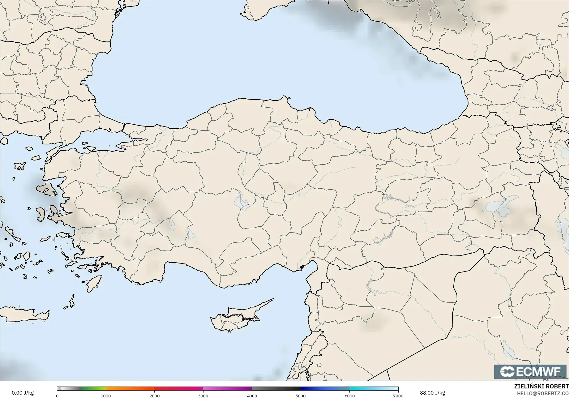 ECMWF IFS 0.25° モデル - トルコ, CAPE
