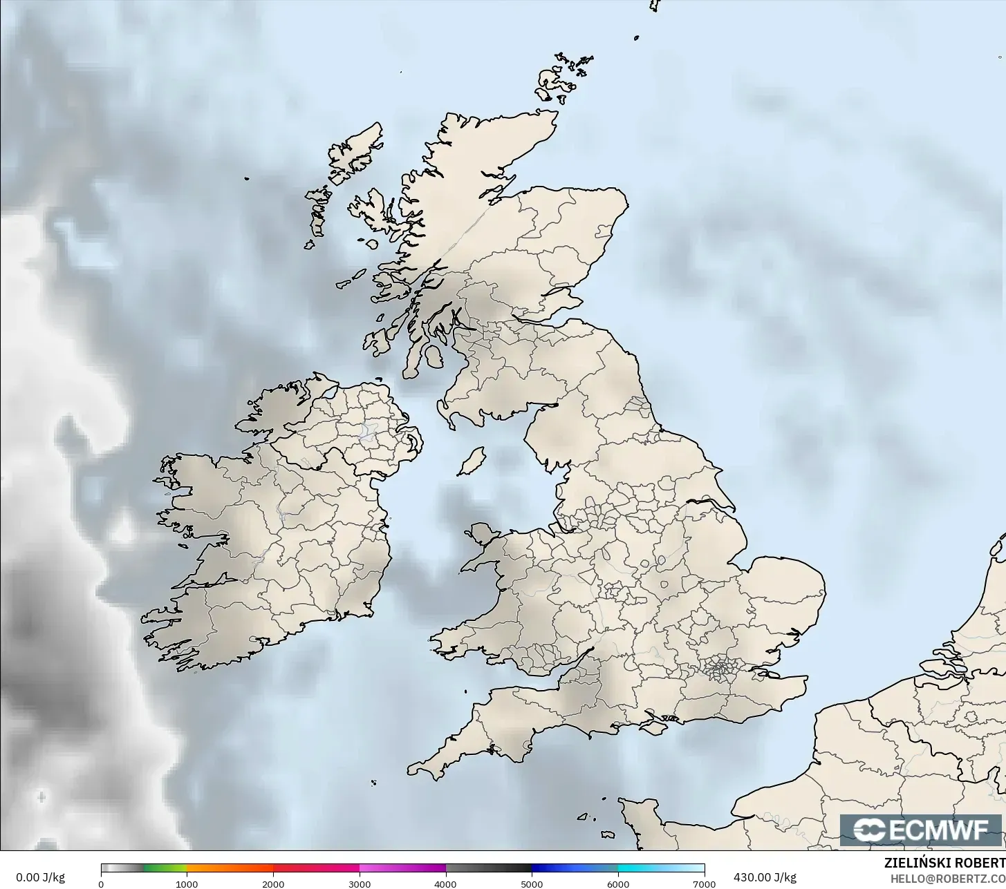 ECMWF IFS 0.25° モデル - イギリス, CAPE
