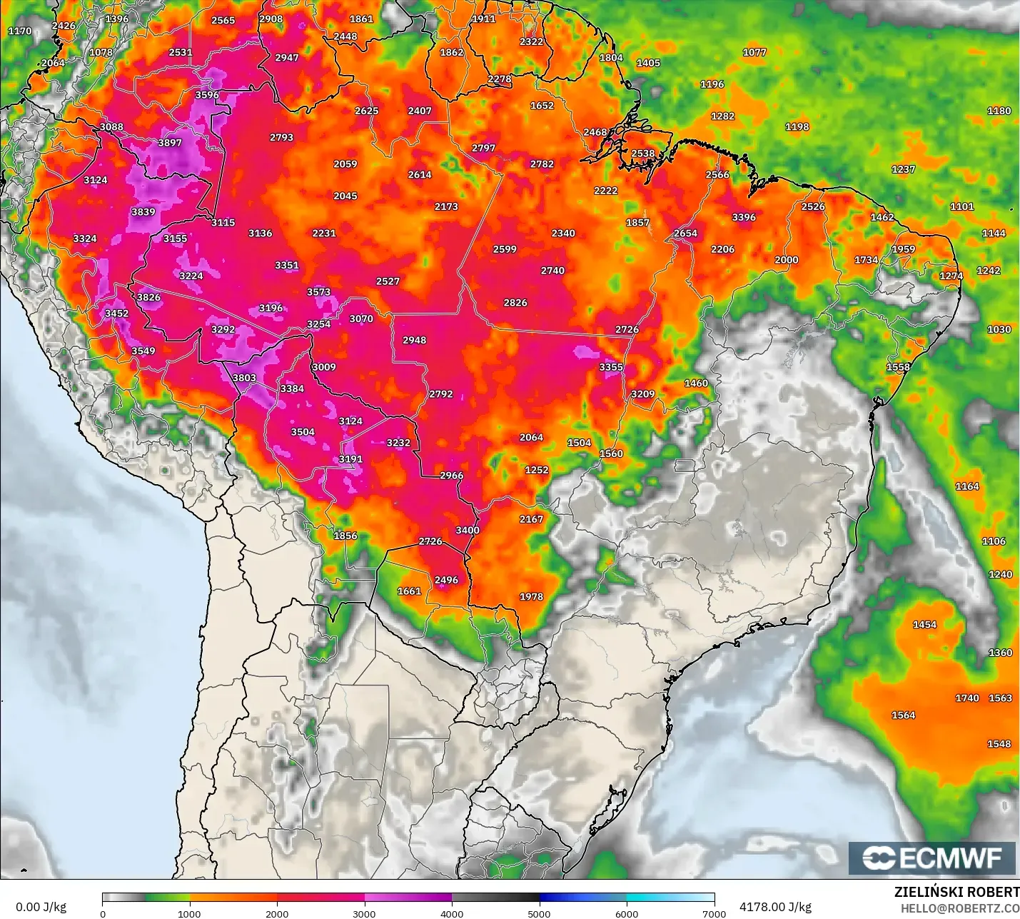 ECMWF IFS 0.25° モデル - ブラジル, CAPE