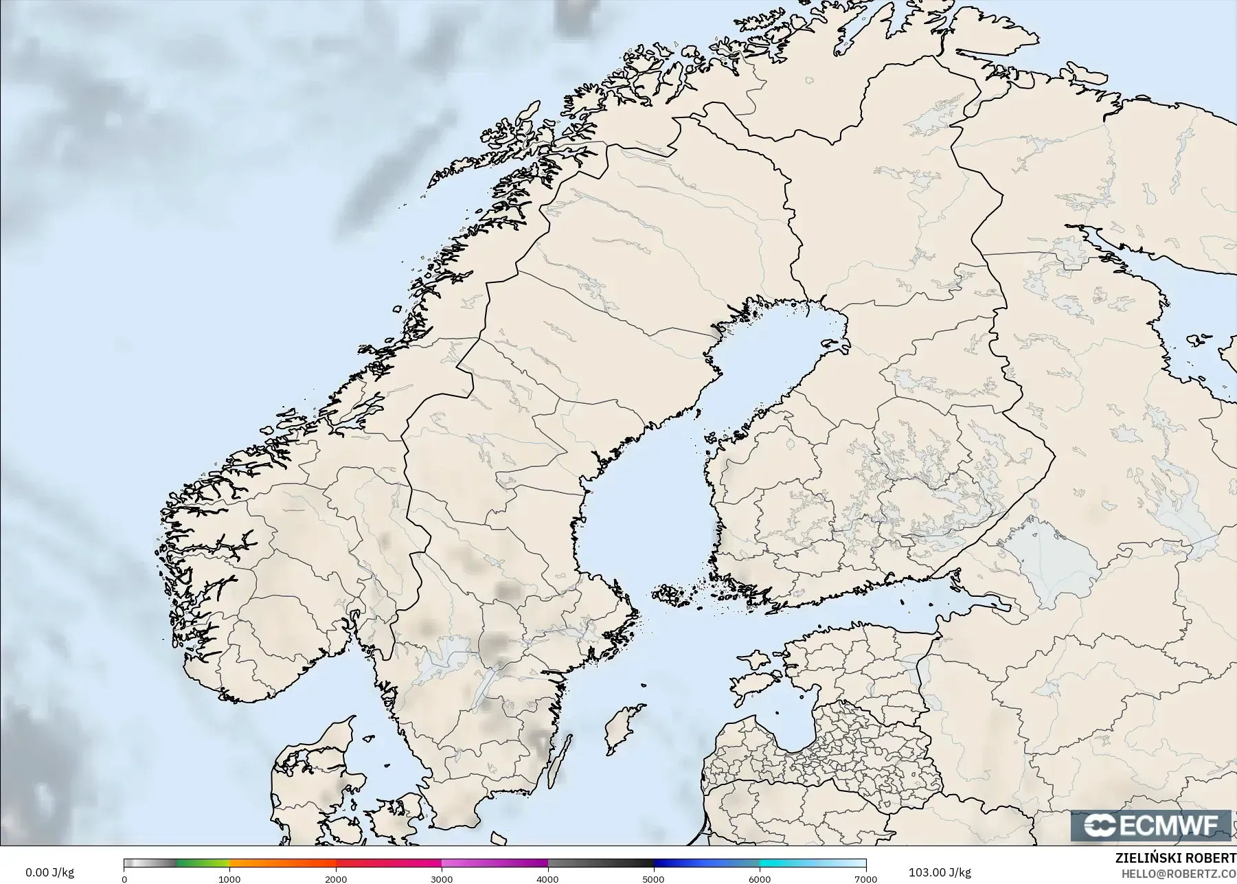 ECMWF IFS 0.25° モデル - スカンジナビア, CAPE