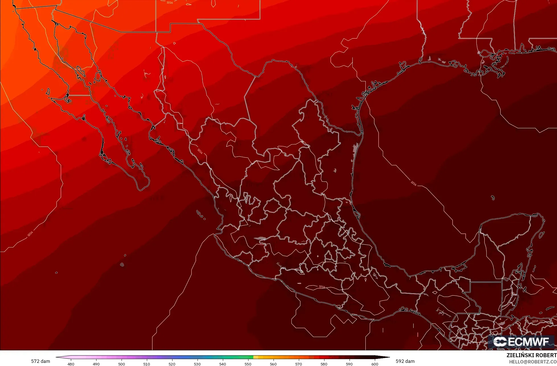 ECMWF IFS 0.25° モデル - メキシコ, 500hPaのジオポテンシャル高度