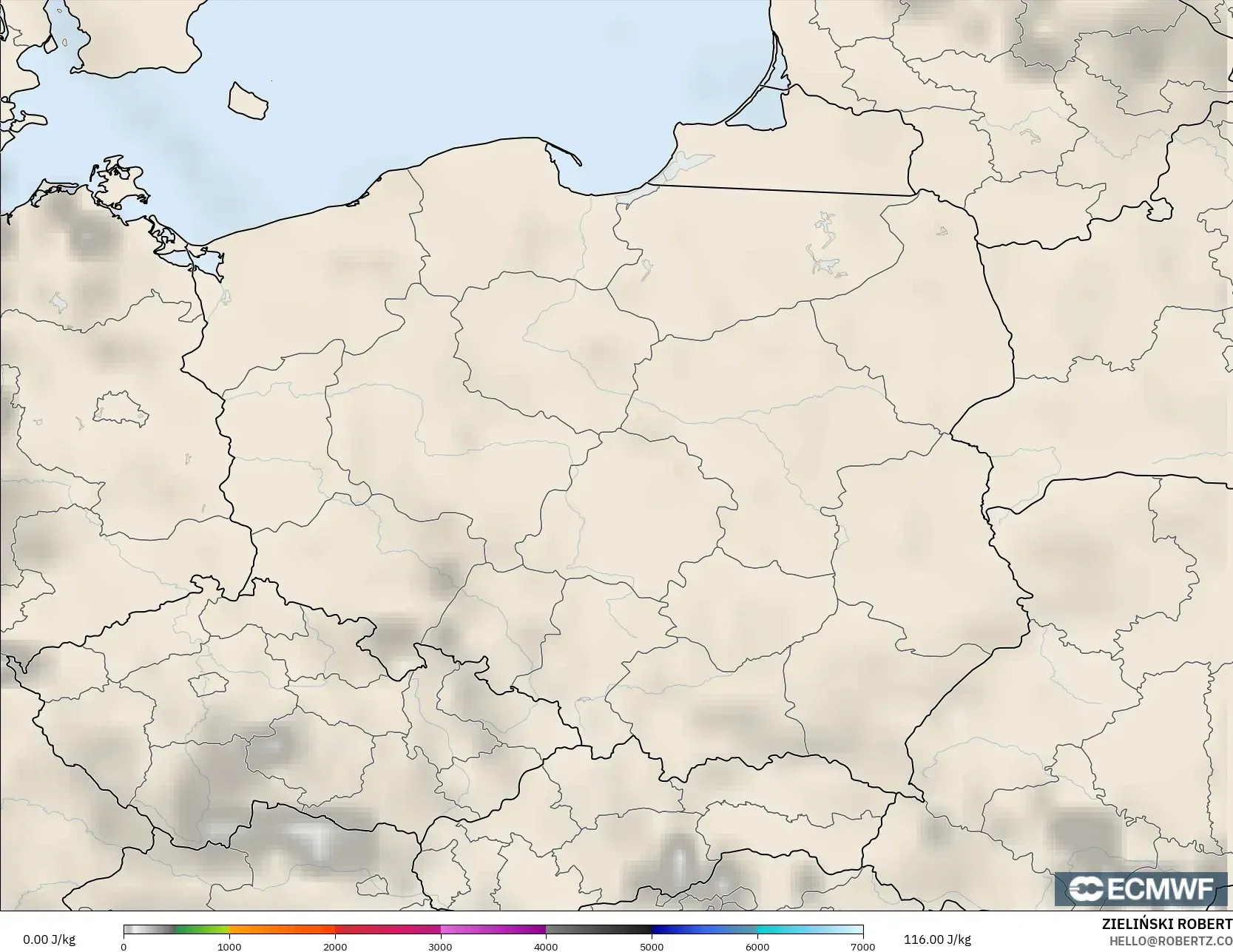 ECMWF IFS 0.25° モデル - ポーランド, CAPE
