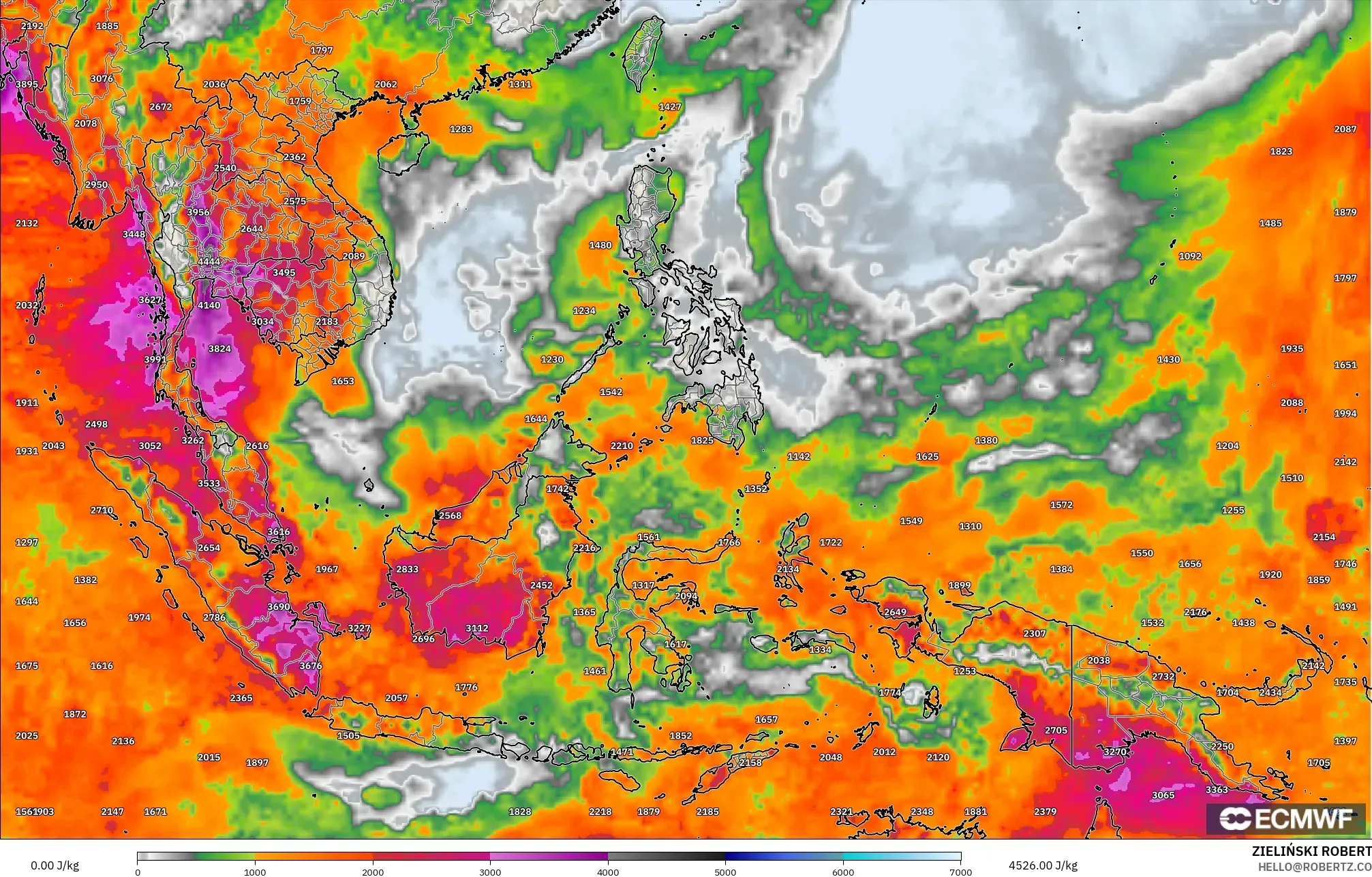 ECMWF IFS 0.25° モデル - 東南アジア, CAPE