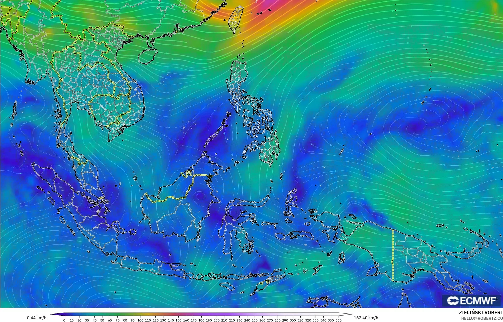 ECMWF IFS 0.25° モデル - 東南アジア, 風速（300hPa）