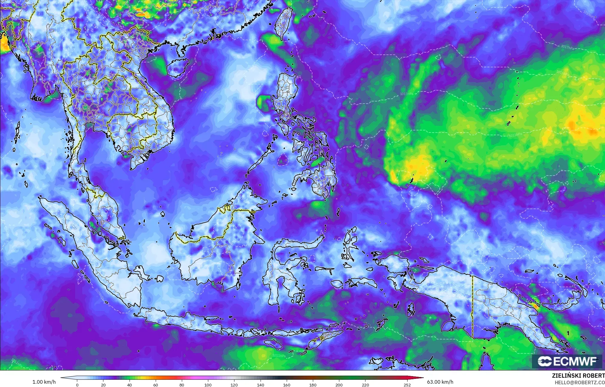 ECMWF IFS 0.25° モデル - 東南アジア, 突風（最大）
