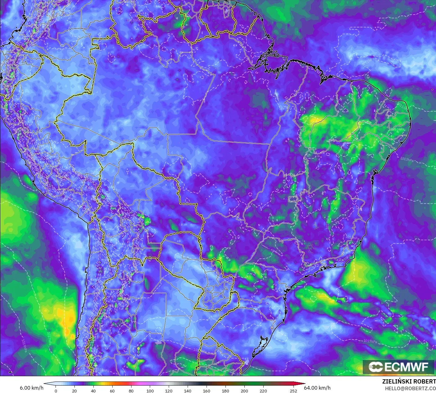 ECMWF IFS 0.25° モデル - ブラジル, 突風