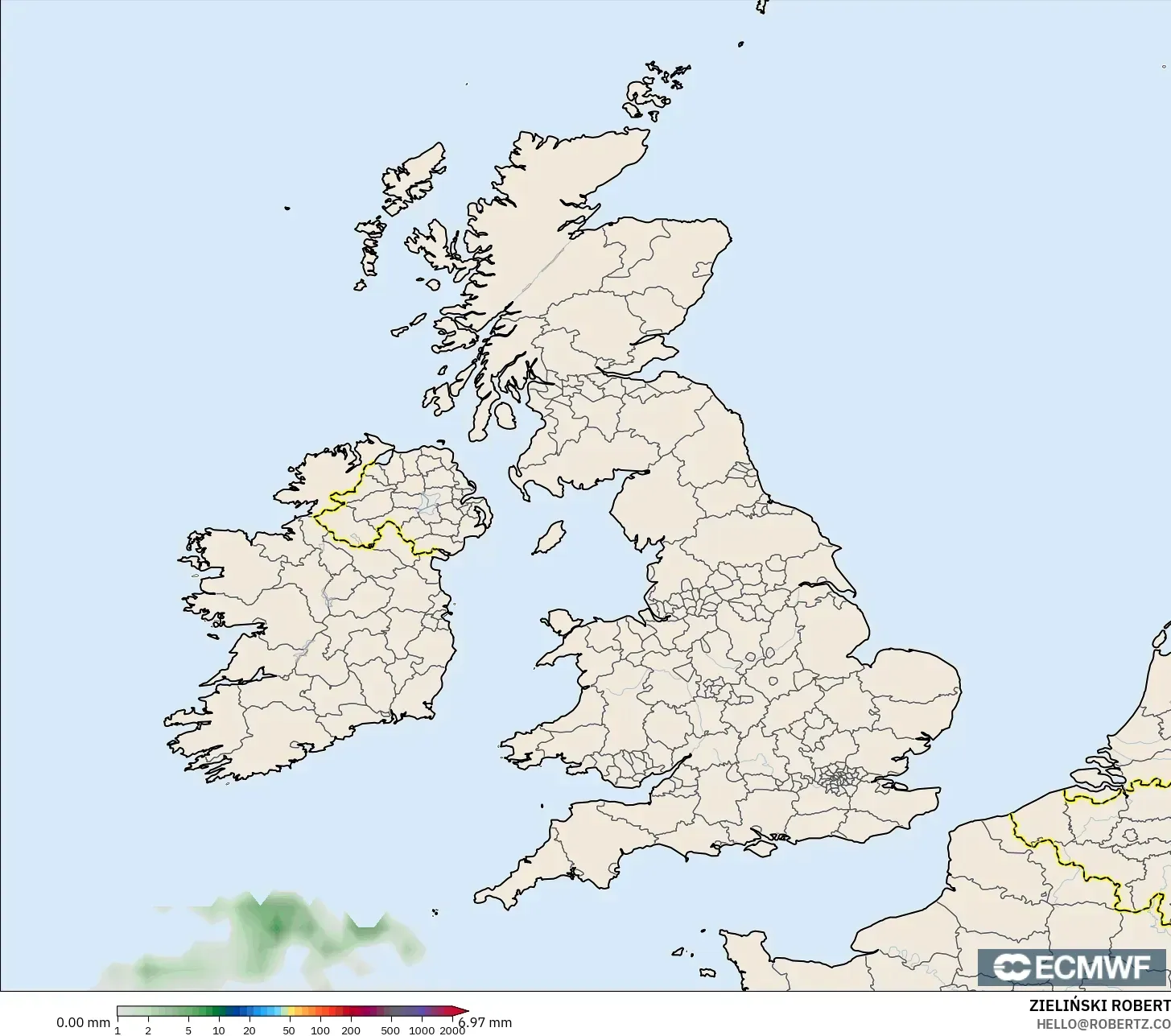 ECMWF IFS 0.25° モデル - イギリス, 降水量の合計