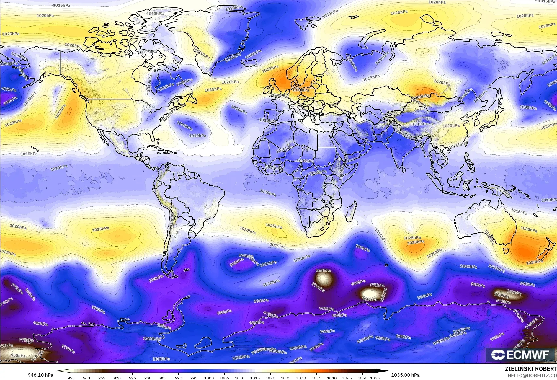 ECMWF IFS 0.25° モデル - 世界, 気圧