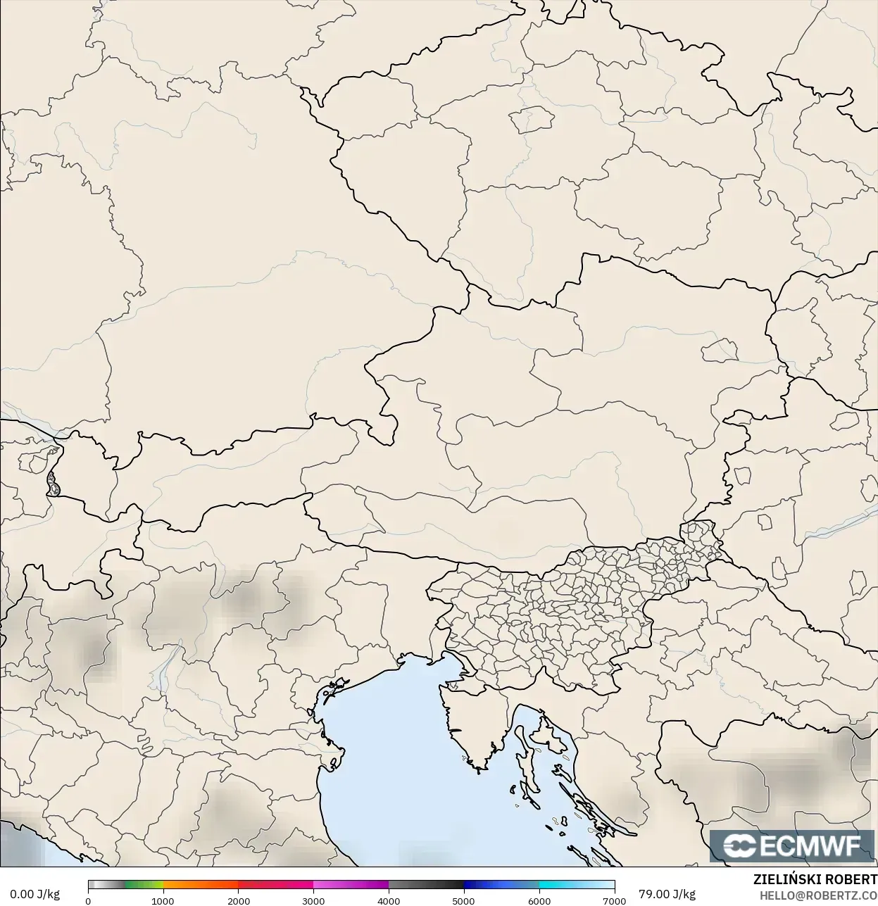 ECMWF IFS 0.25° モデル - オーストリア, CAPE
