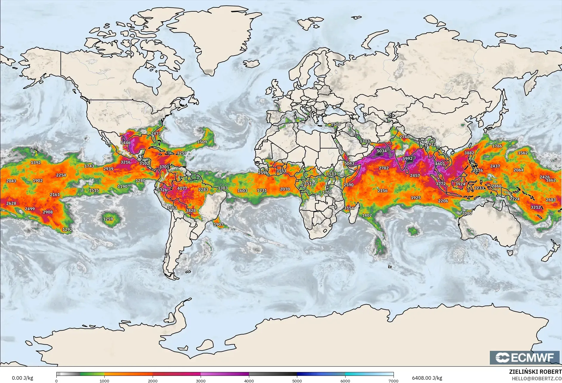 ECMWF IFS 0.25° モデル - 世界, CAPE