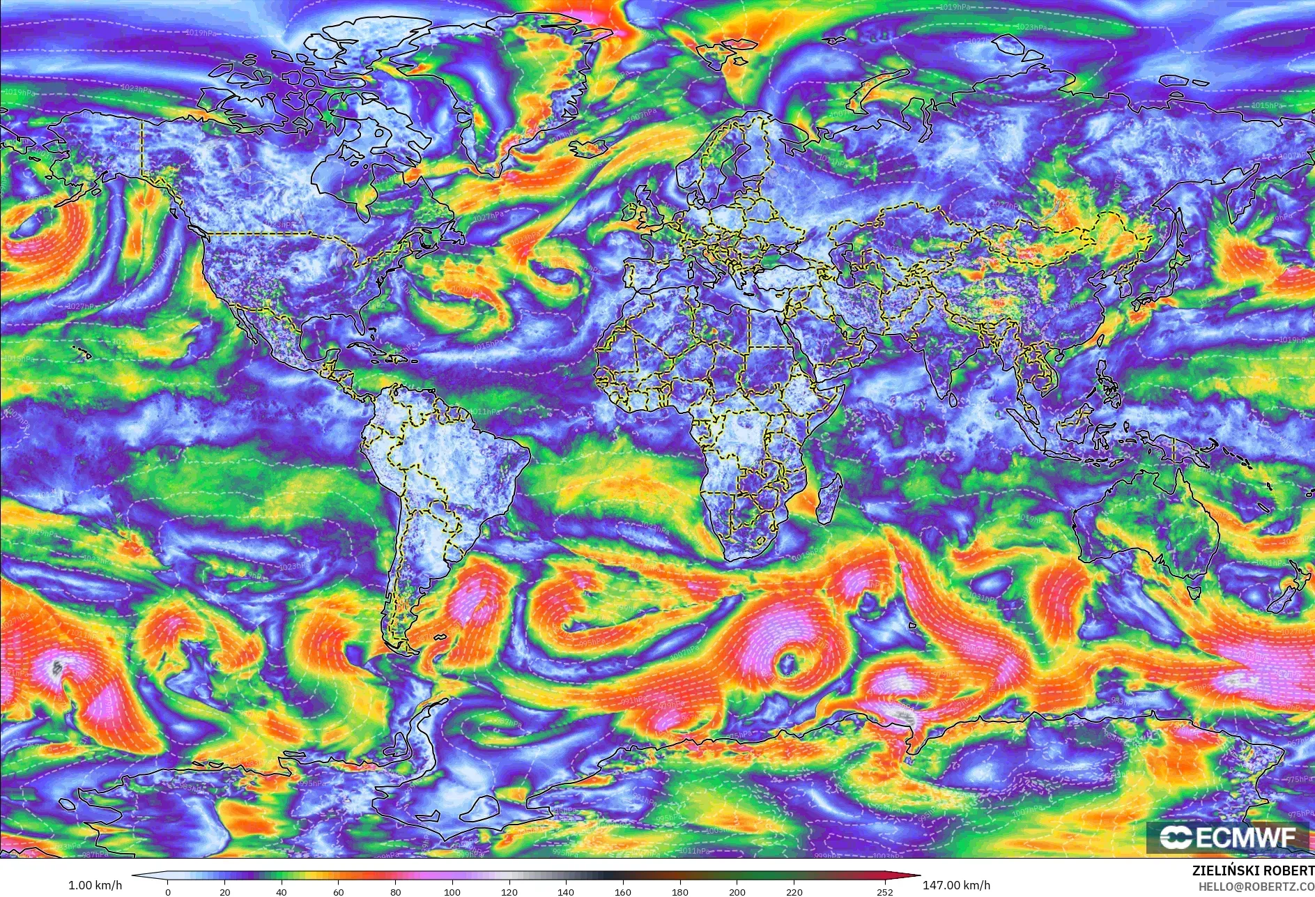 ECMWF IFS 0.25° モデル - 世界, 突風