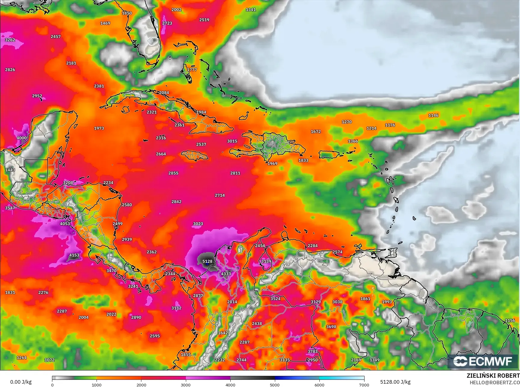 ECMWF IFS 0.25° モデル - カリブ海, CAPE