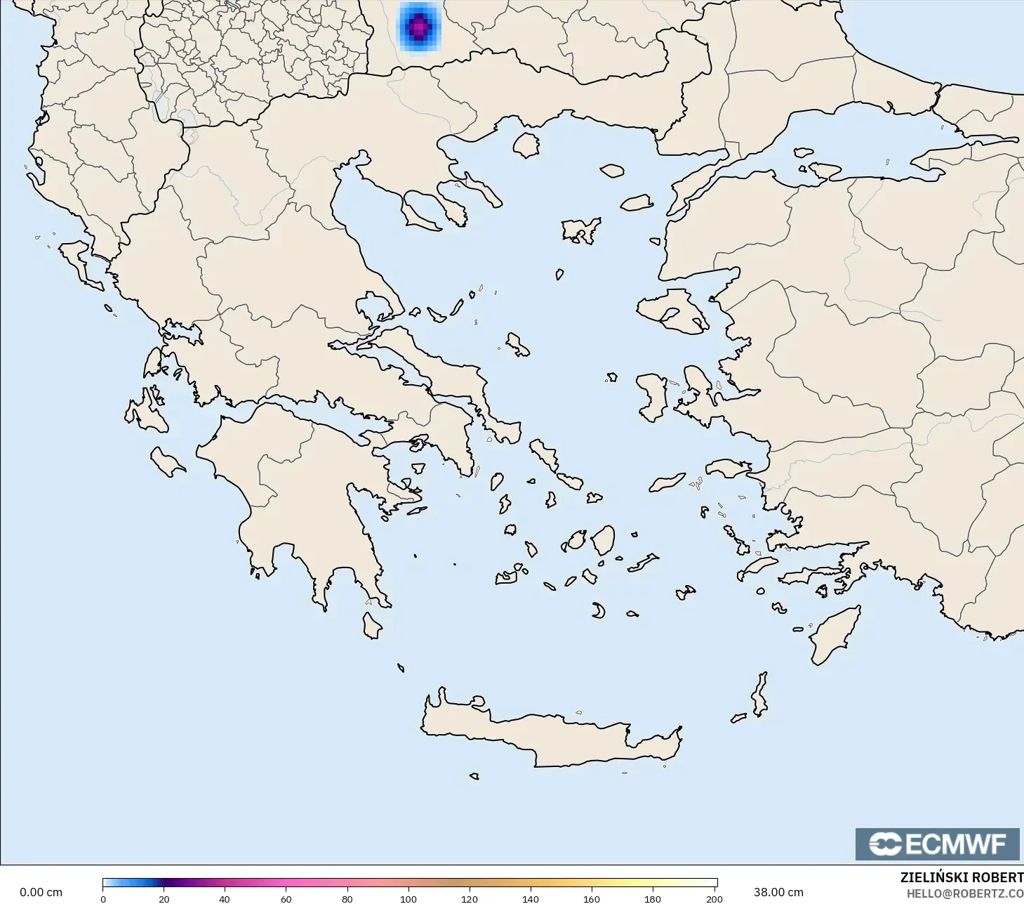 ECMWF IFS 0.25° モデル - ギリシャ, 積雪深