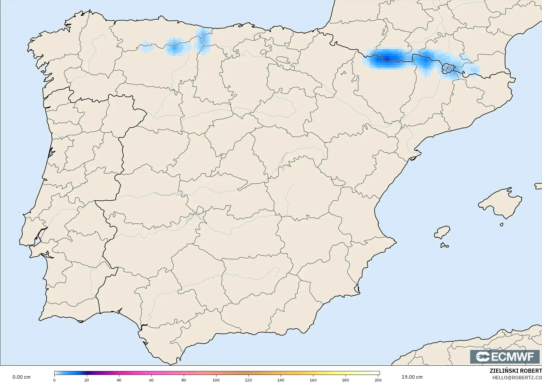 ECMWF IFS 0.25° モデル - スペイン, 積雪深