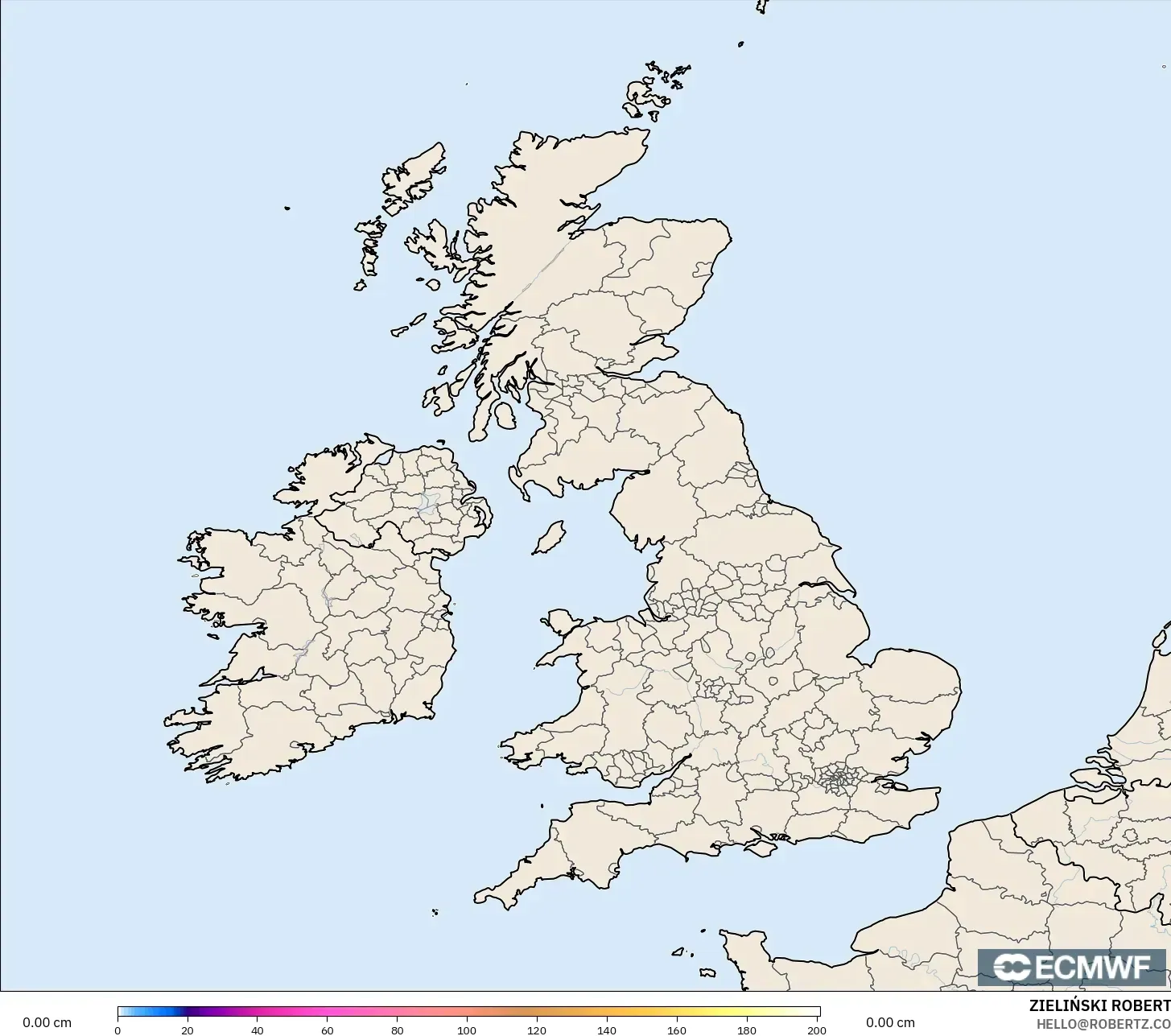 ECMWF IFS 0.25° モデル - イギリス, 積雪深