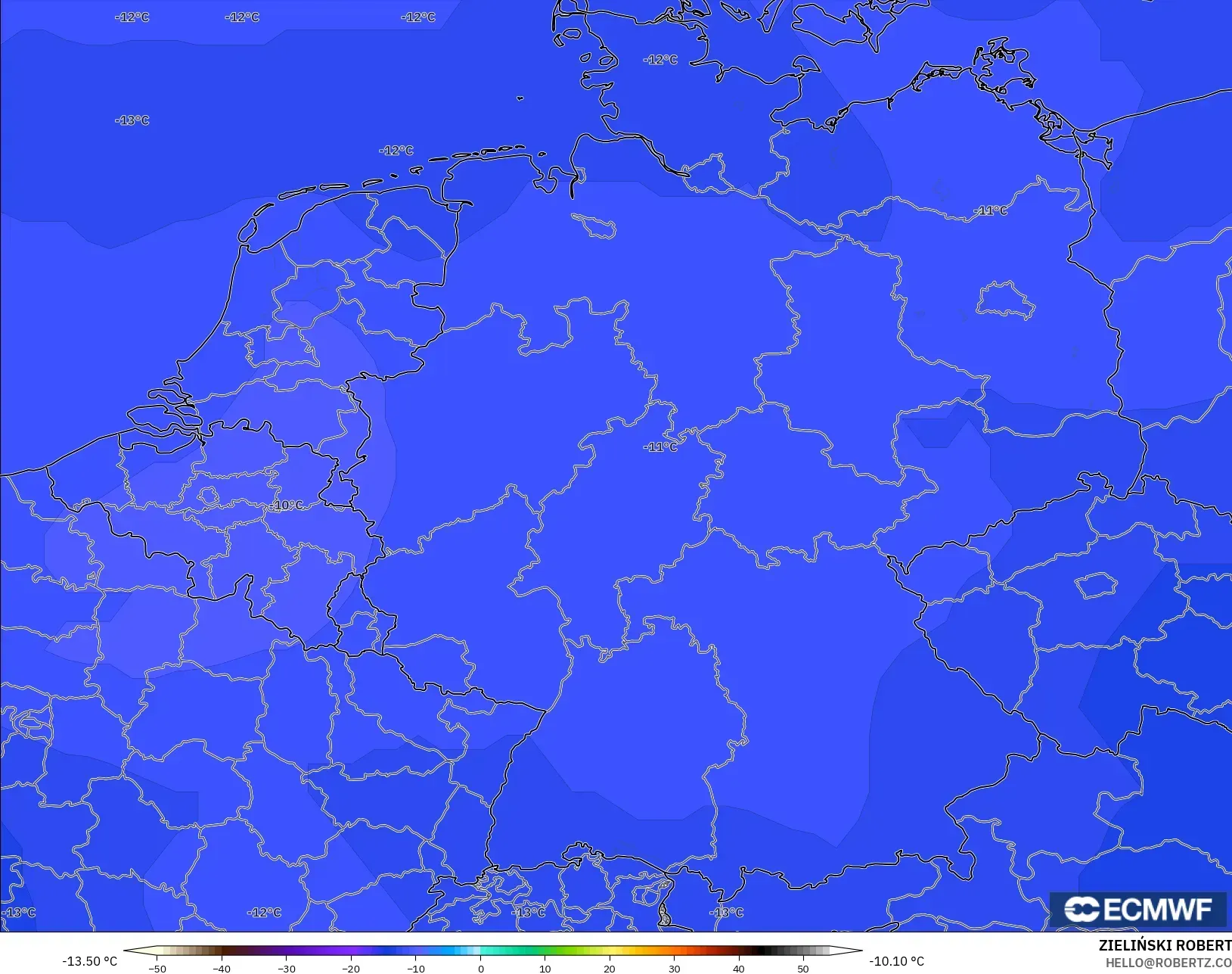 ECMWF IFS 0.25° モデル - ドイツ, 気温（500hPa）